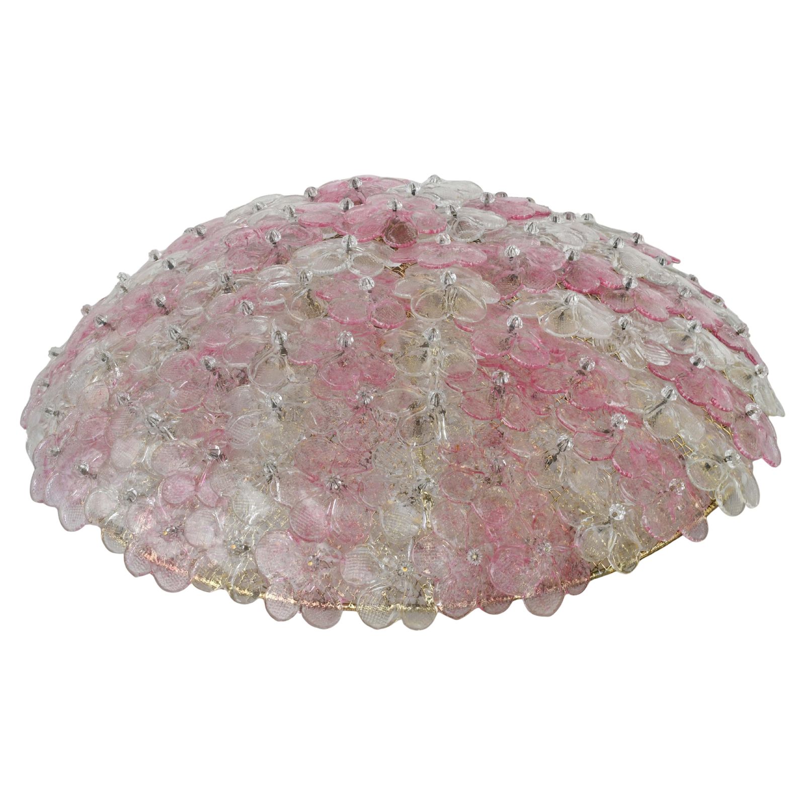 Wonderful Extra Large Size Pink Murano Glass Ceiling Light Flower By Seguso