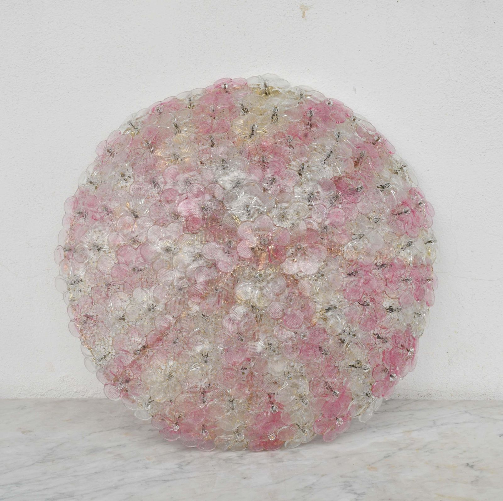 Wonderful Extra Large Size Pink Murano Glass Ceiling Light Flower By Seguso photo furniture