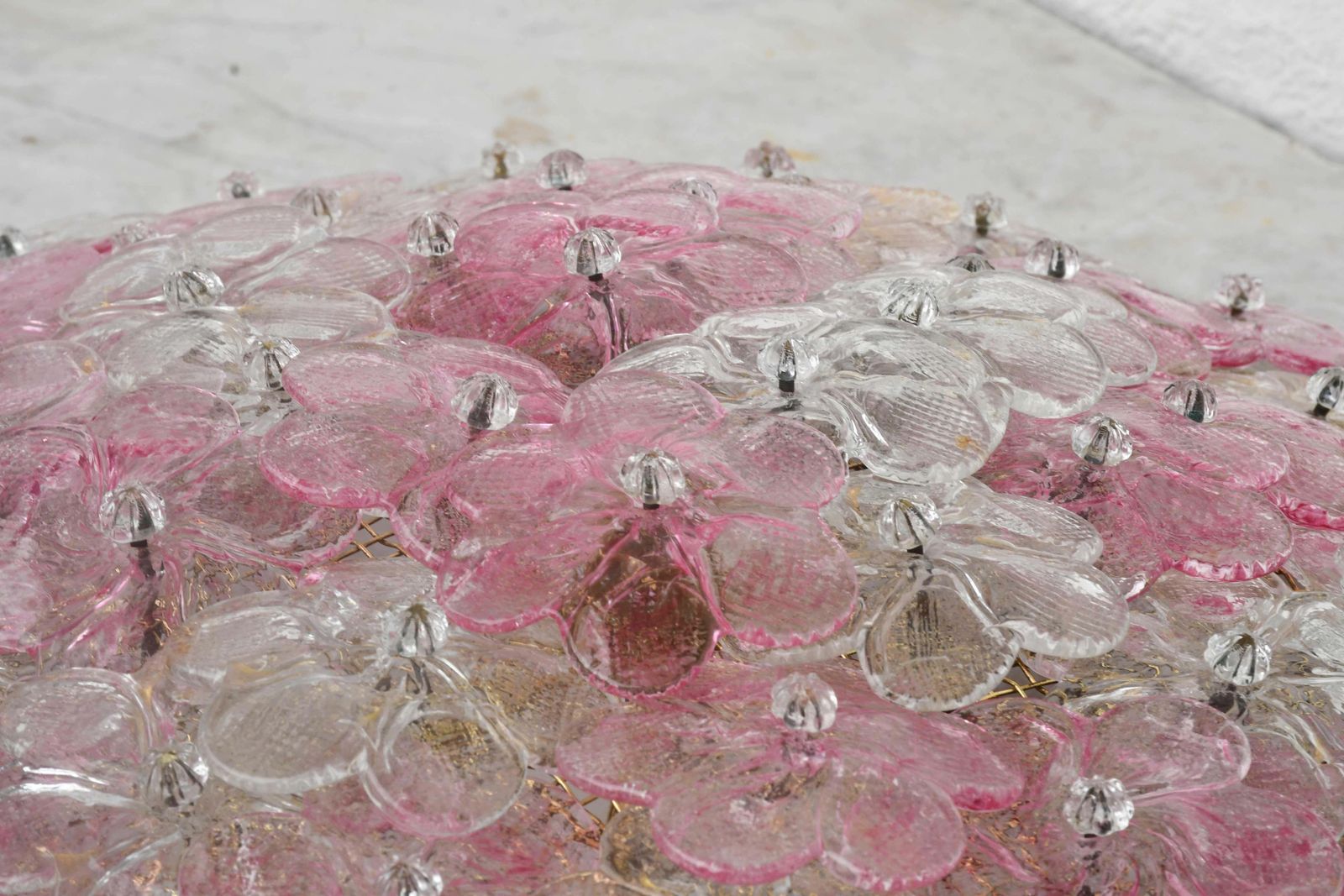 Wonderful Extra Large Size Pink Murano Glass Ceiling Light Flower By Seguso photo vintage