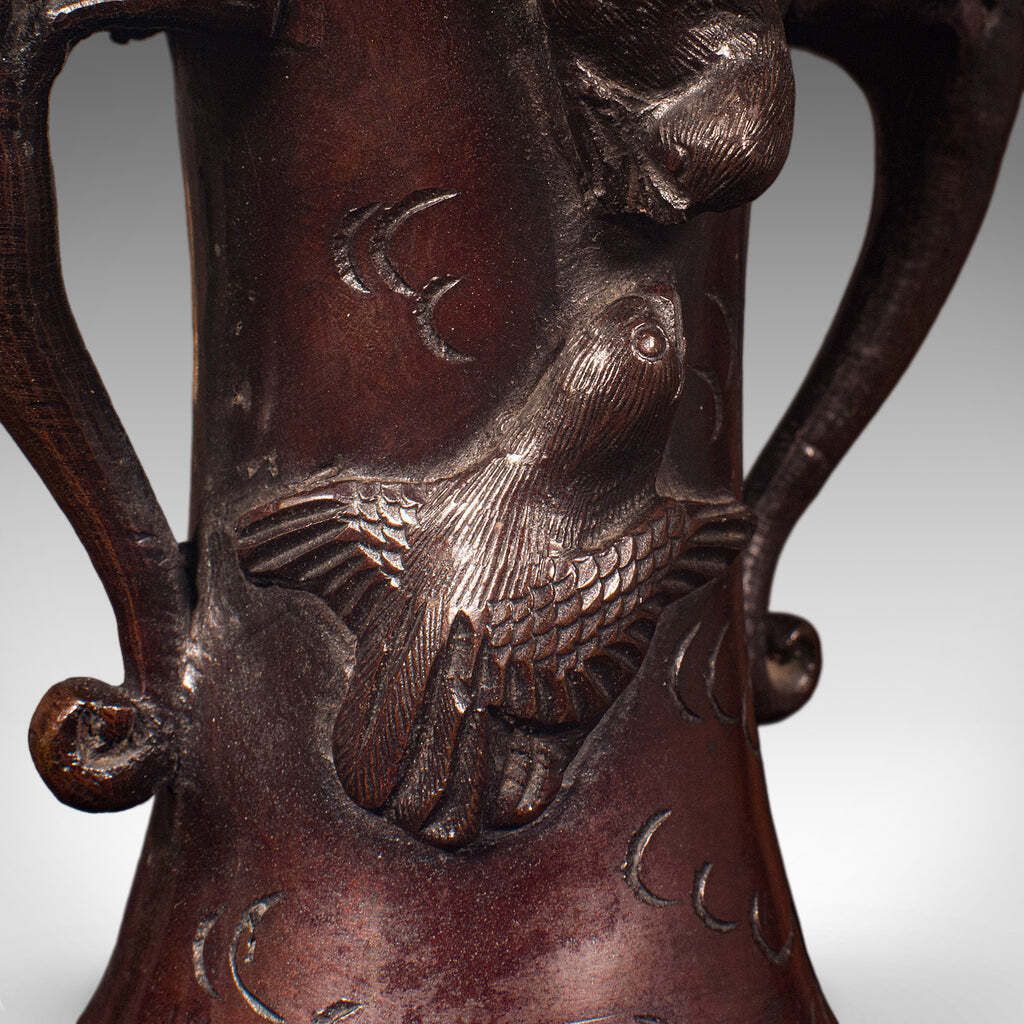 Home Decor Pair Of Antique Stem Vases, Japanese, Bronze, Meiji Era, Baluster Urn, Victorian photo