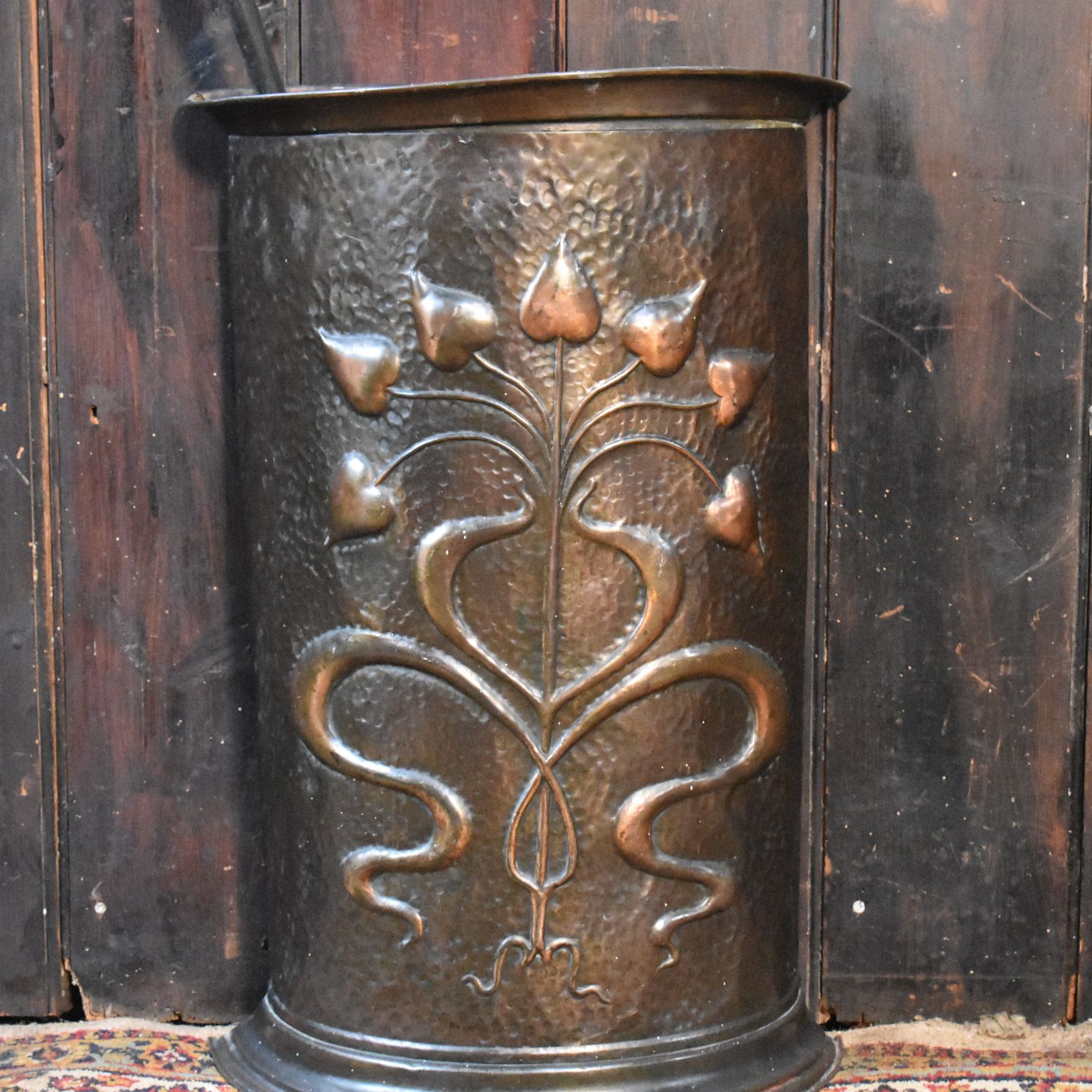 Antique Art Noueau Handmade Repousse Copper Demi Lune Umbrella Stick Stand photo 175.0