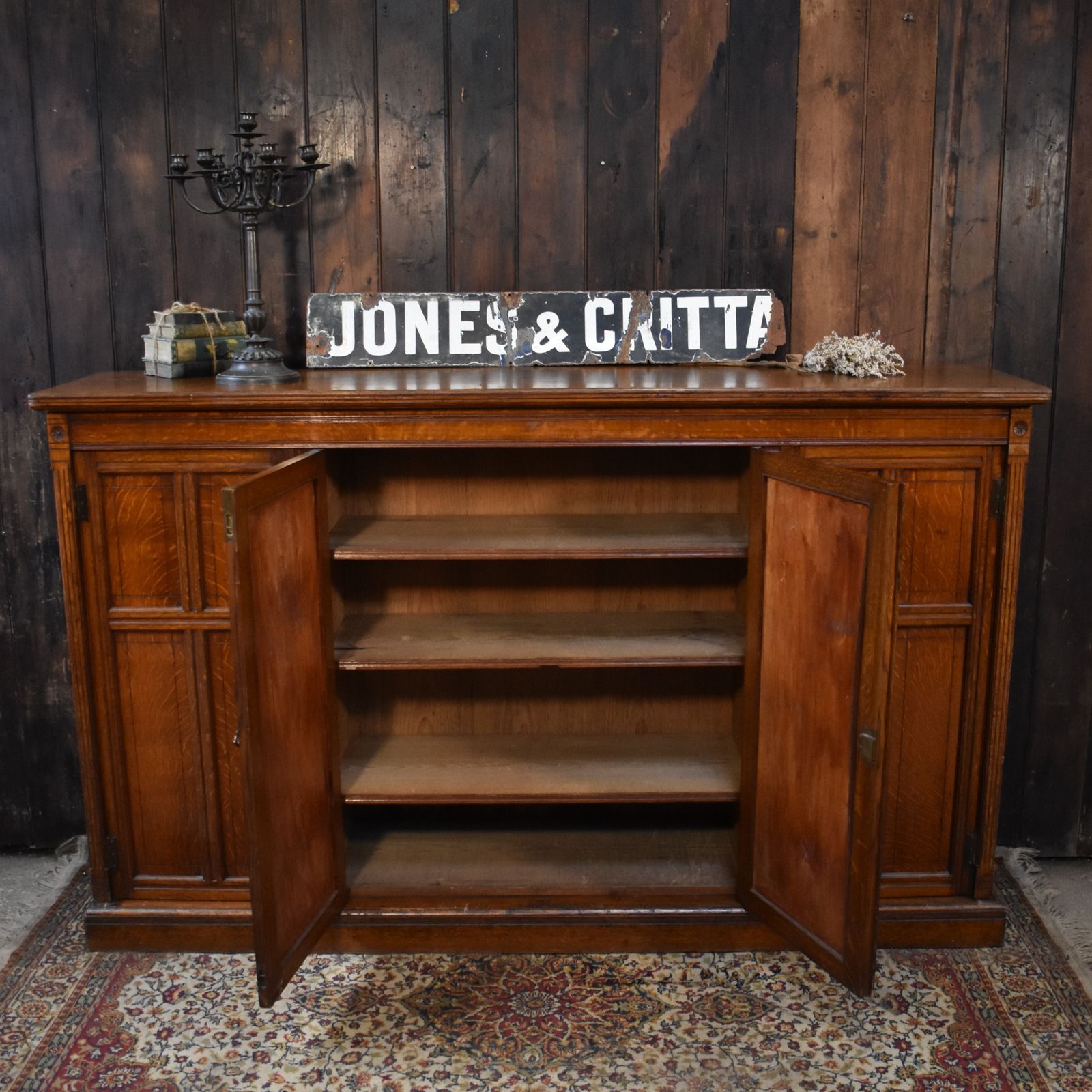 Antique English Oak Housekeepers School Storage Cabinet Boot Room Cupboard photo for sale