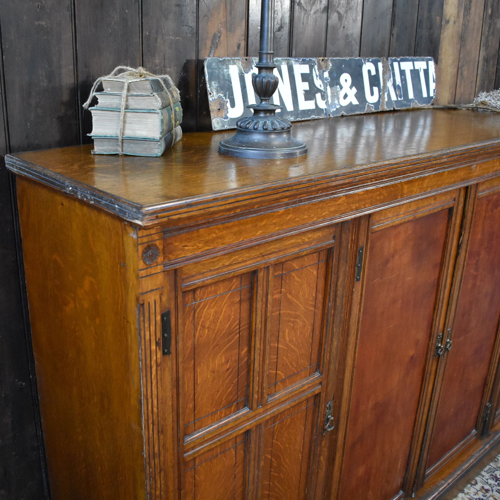 Antique English Oak Housekeepers School Storage Cabinet Boot Room Cupboard photo vintage