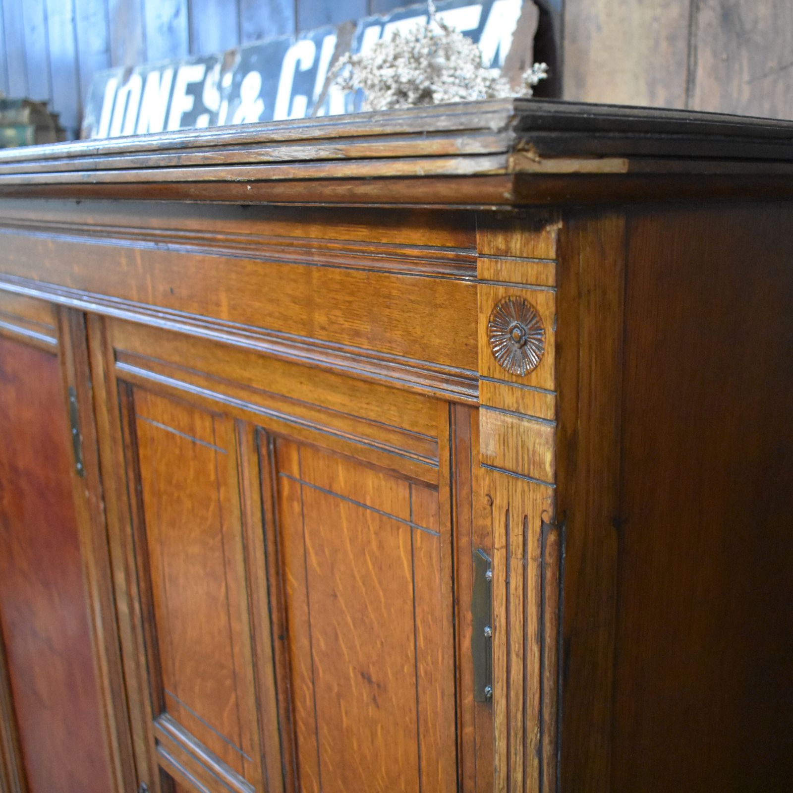 photo buy Antique English Oak Housekeepers School Storage Cabinet Boot Room Cupboard