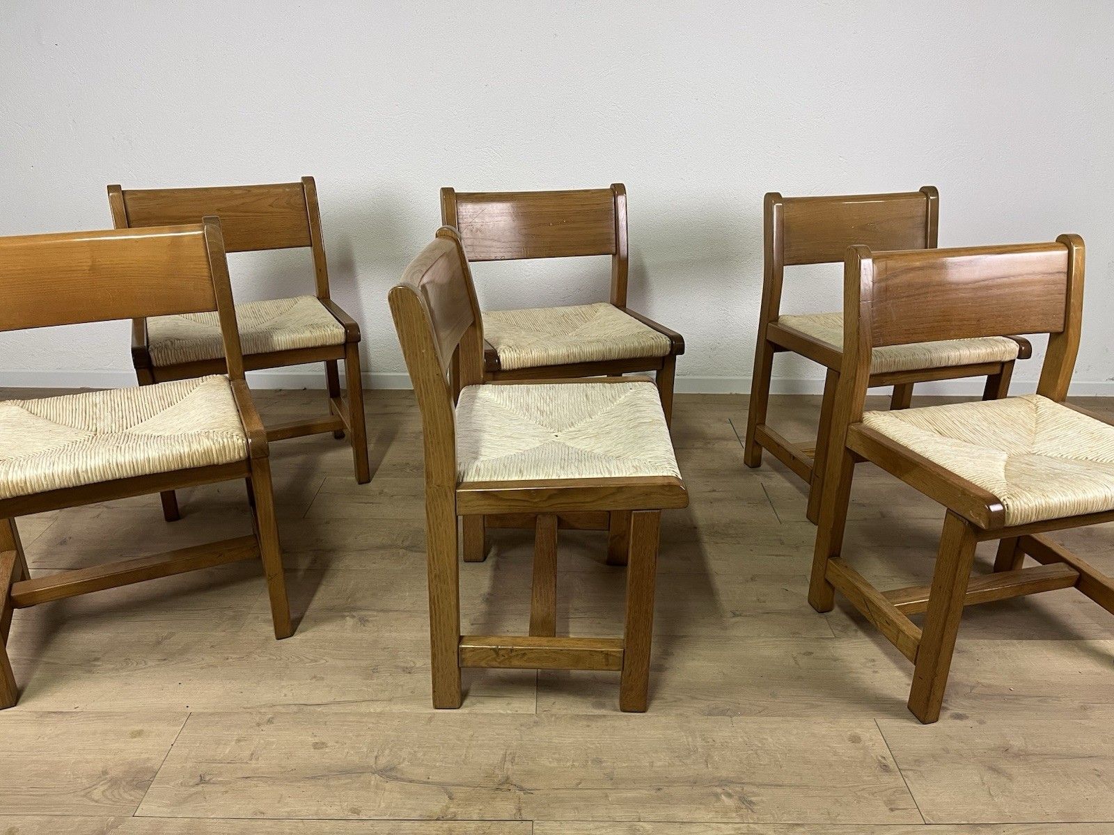 Set Of 6 Tarpac Straw Wood Chairs 70’ Vintage Design photo 895.0