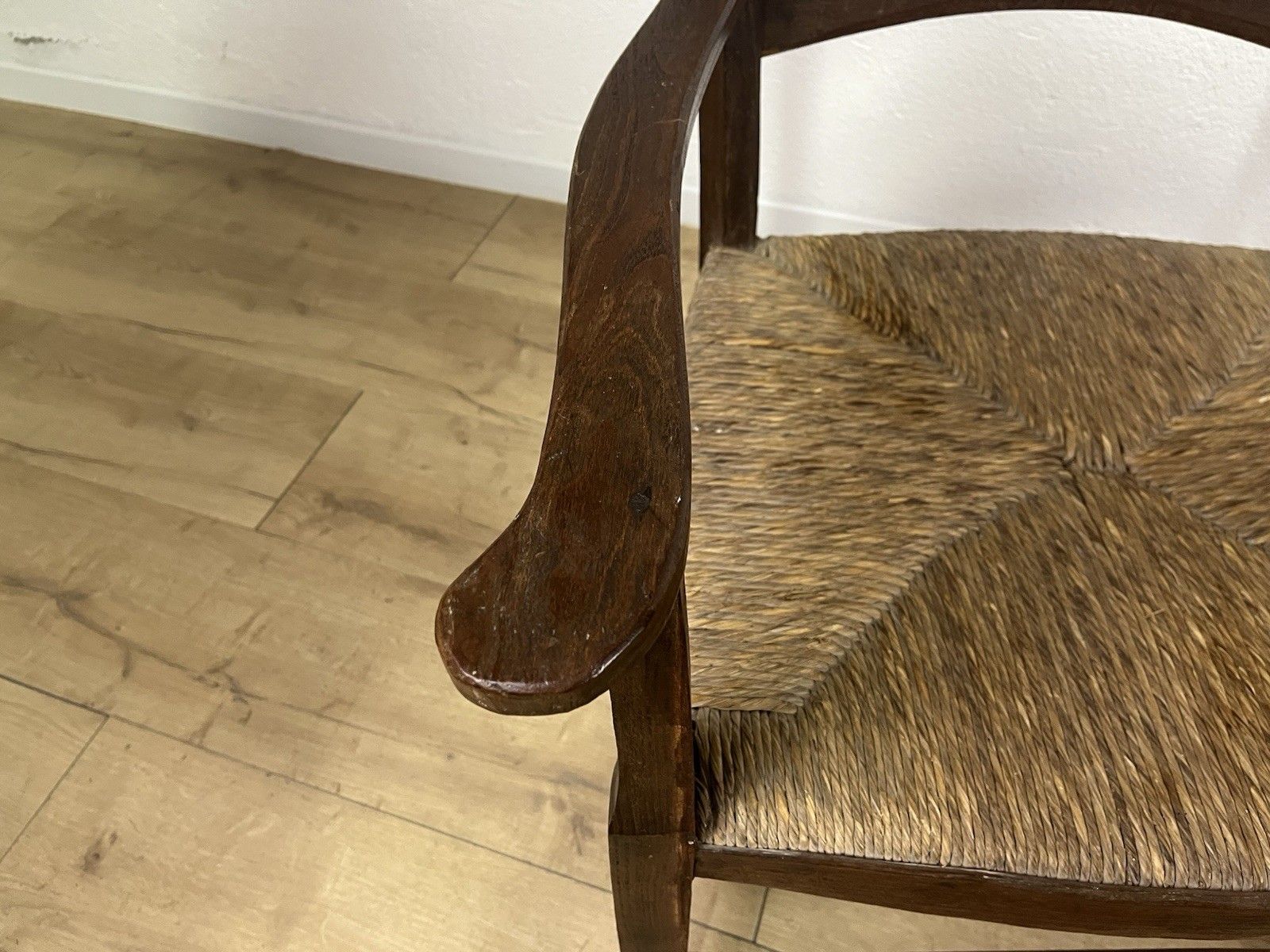 Pair Of 40’s Straw Wood Fireplace Armchairs Vintage Design photo vinterior