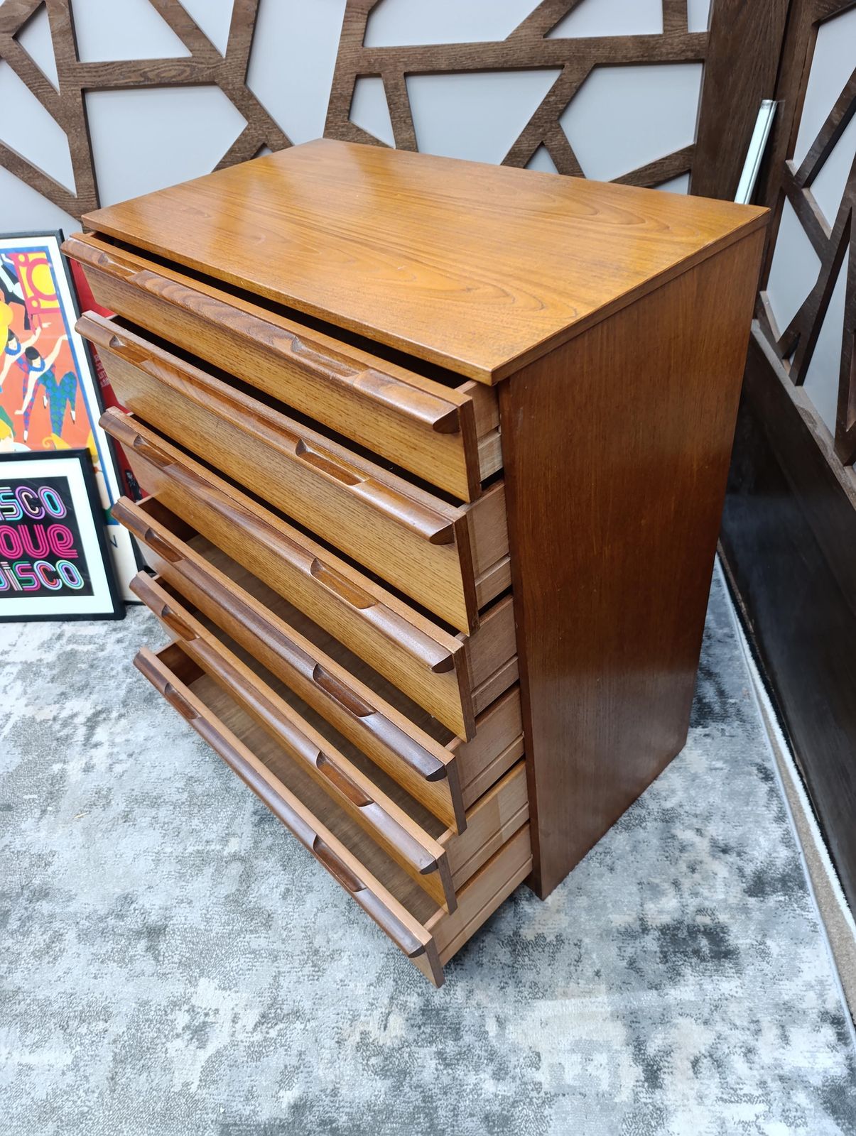 Striking Avalon Teak Tall Chest Of Drawers – Mid Century Modern photo Furniture