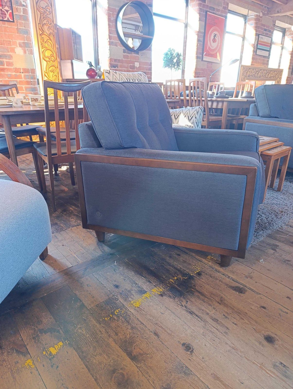 G Plan Vintage Agatha Armchair In Blue Fabric With Walnut Frame photo buy