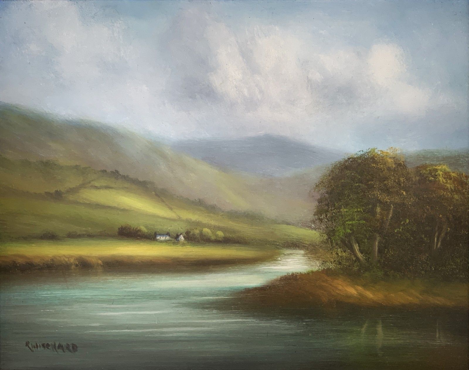 Landscape Oil Painting 'Misty Morning' Original 20th Century Art photo furniture