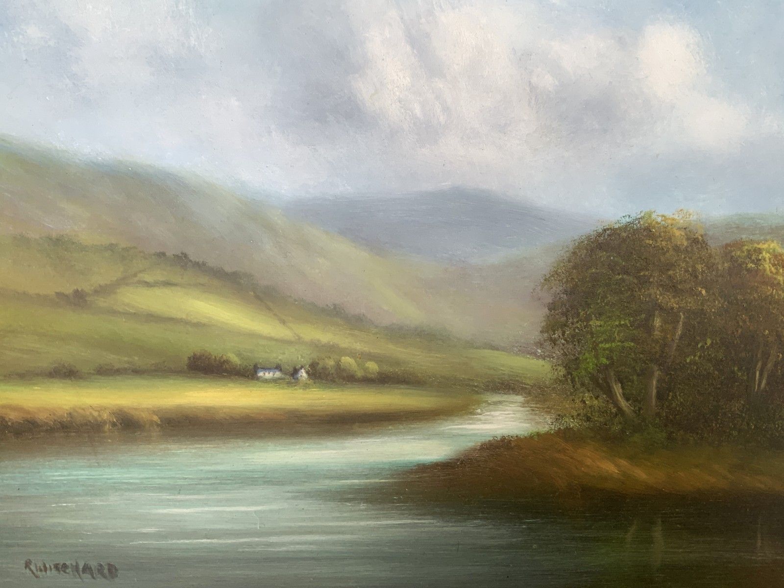 Landscape Oil Painting 'Misty Morning' Original 20th Century Art photo for sale