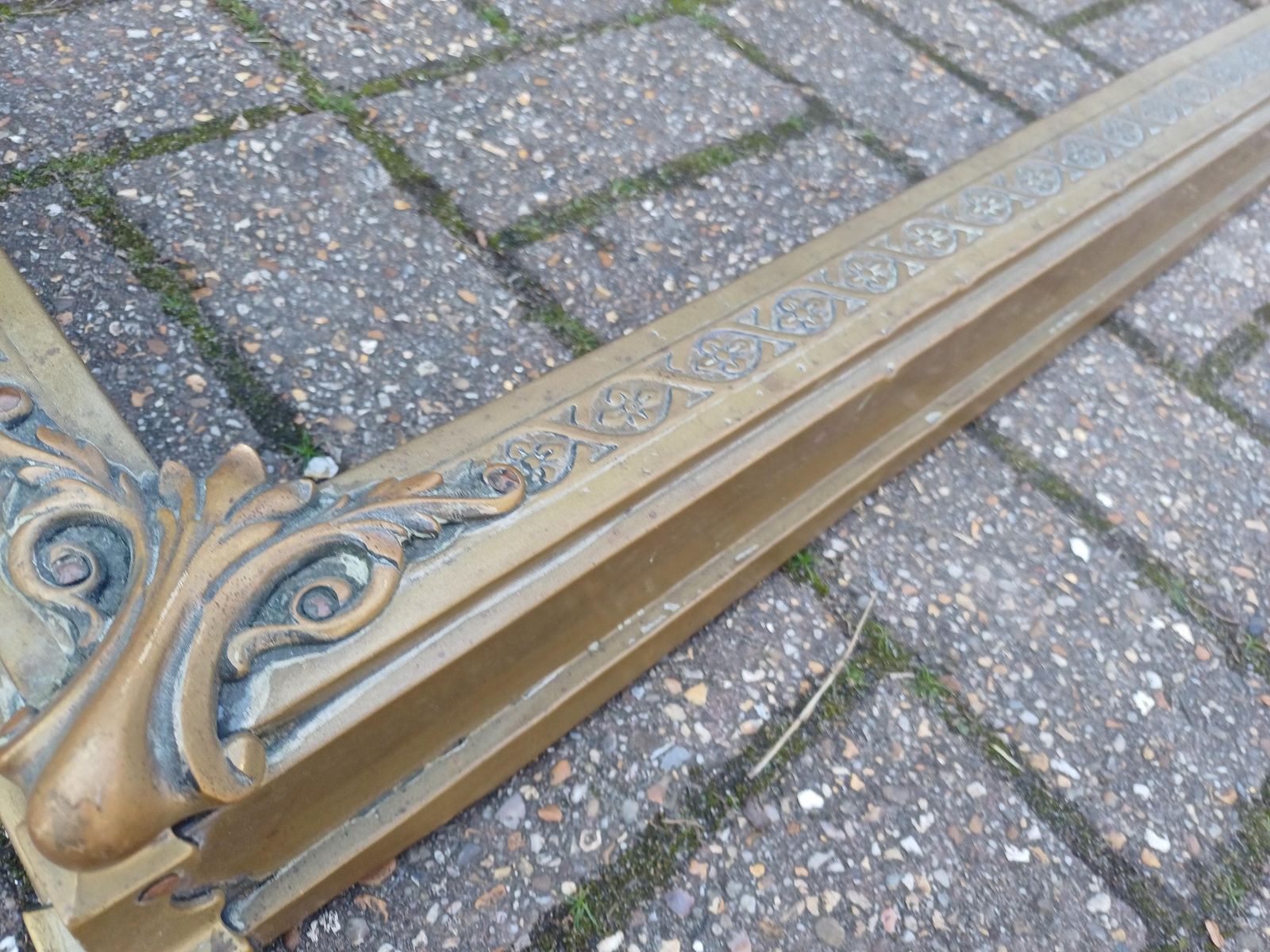 Early 20th Century Brass Fireplace Fender Ornate Victorian Style Hearth Guard Antique photo buy