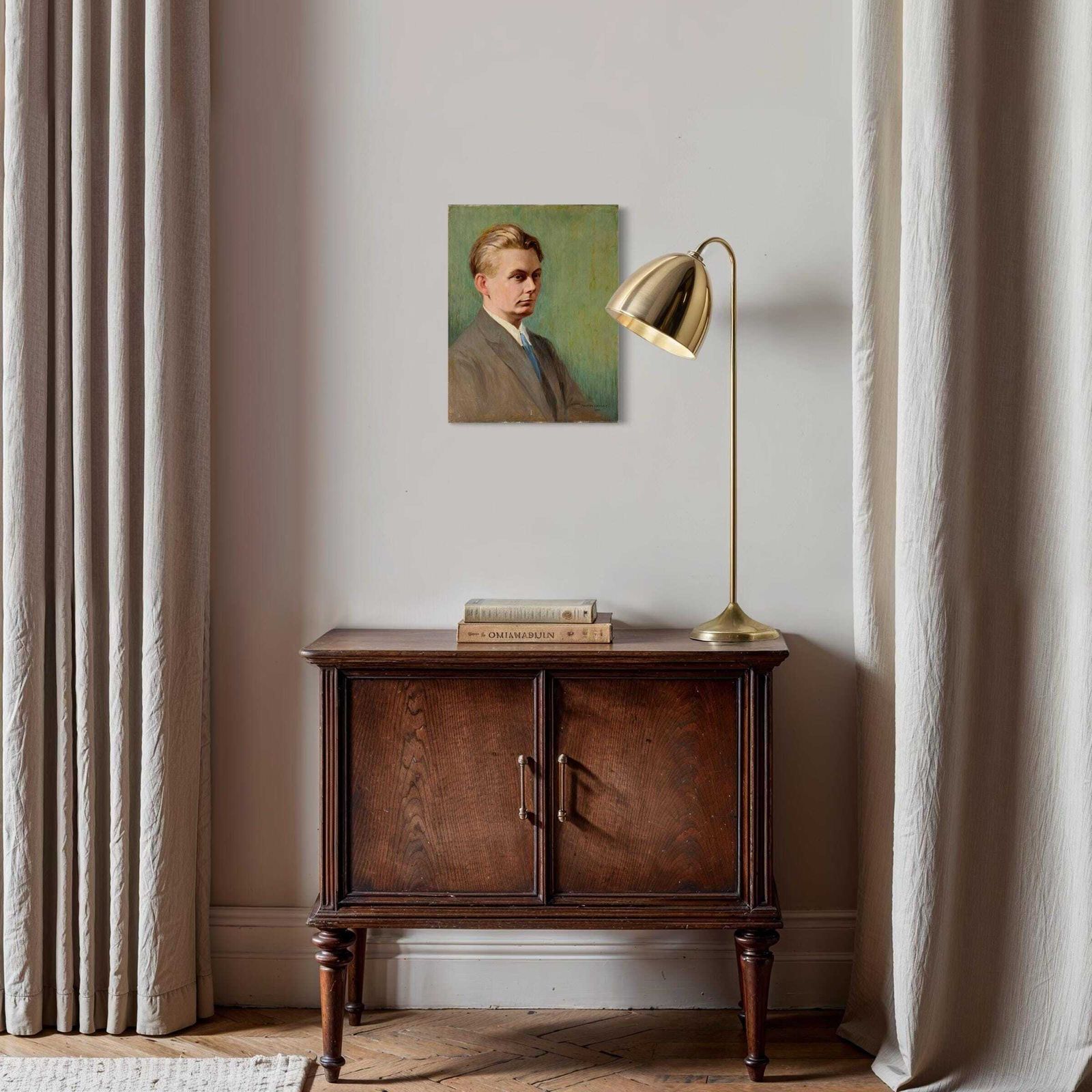 Original 1922s Oil Man Portrait On Panel, Antique French Painting Signed Maurice Cagnet photo furniture