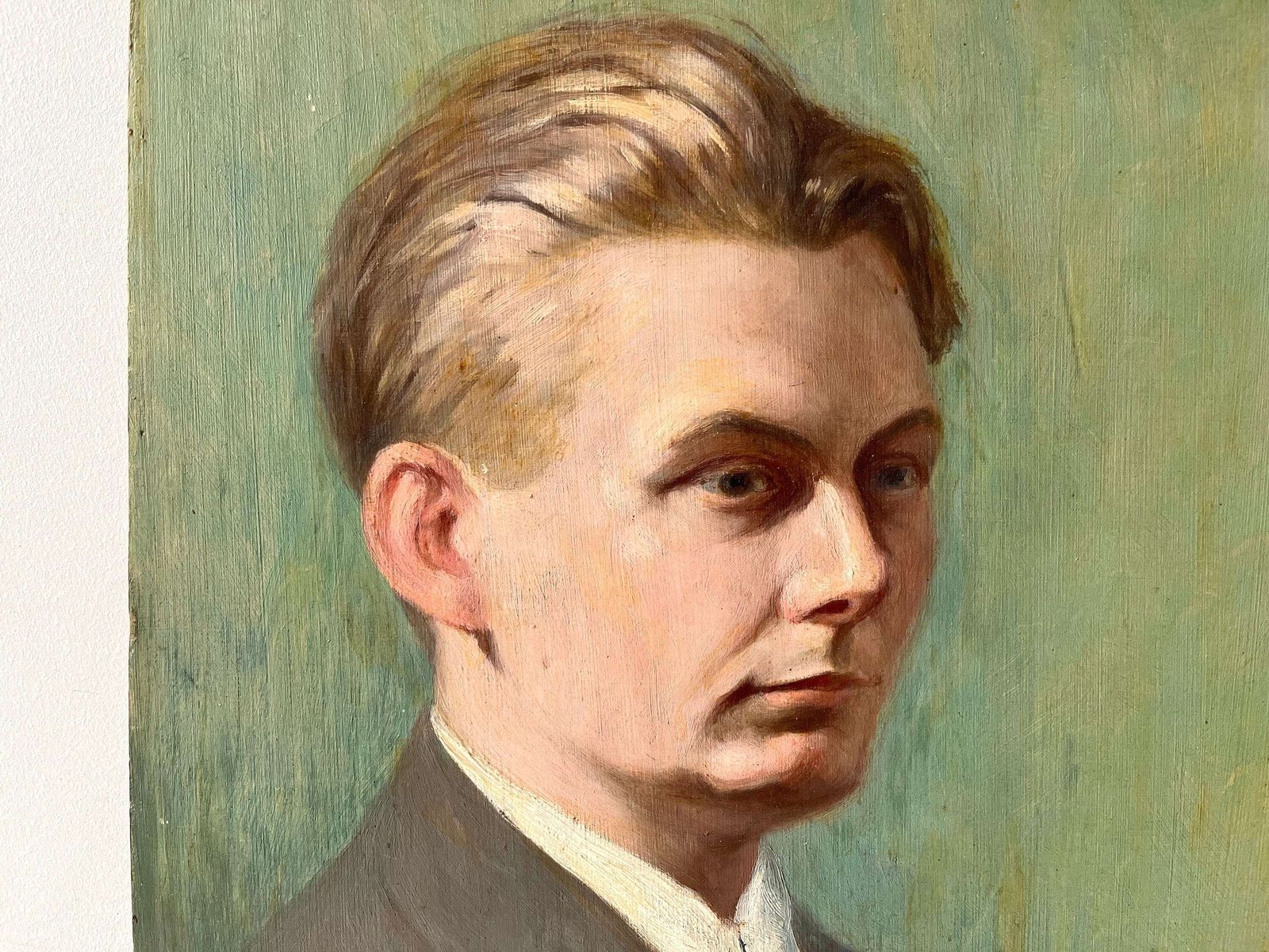 Original 1922s Oil Man Portrait On Panel, Antique French Painting Signed Maurice Cagnet photo 226.0