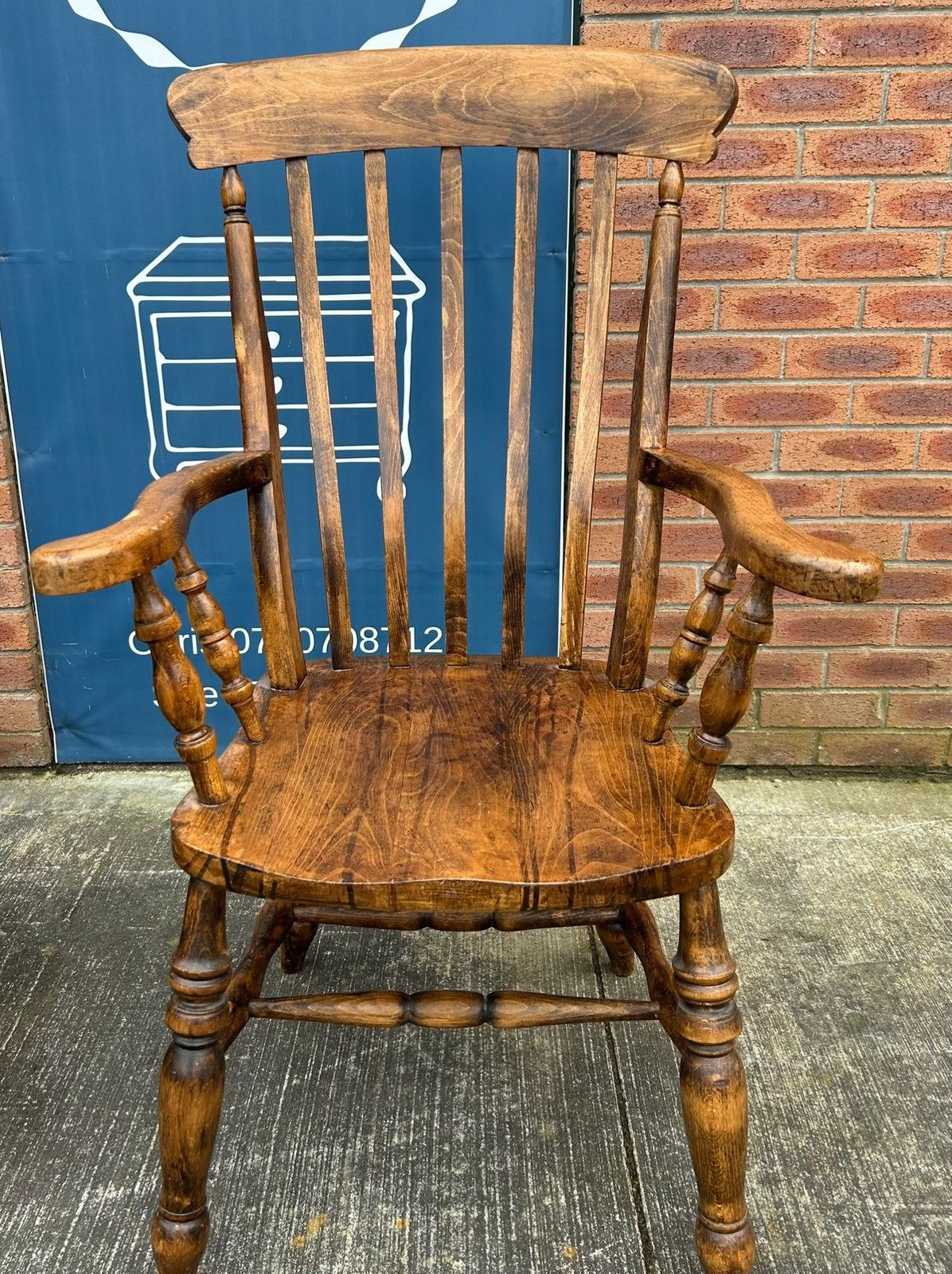 Vintage Beech Lath High Back Farmhouse Windsor Chair Rustic Armchair photo vintage