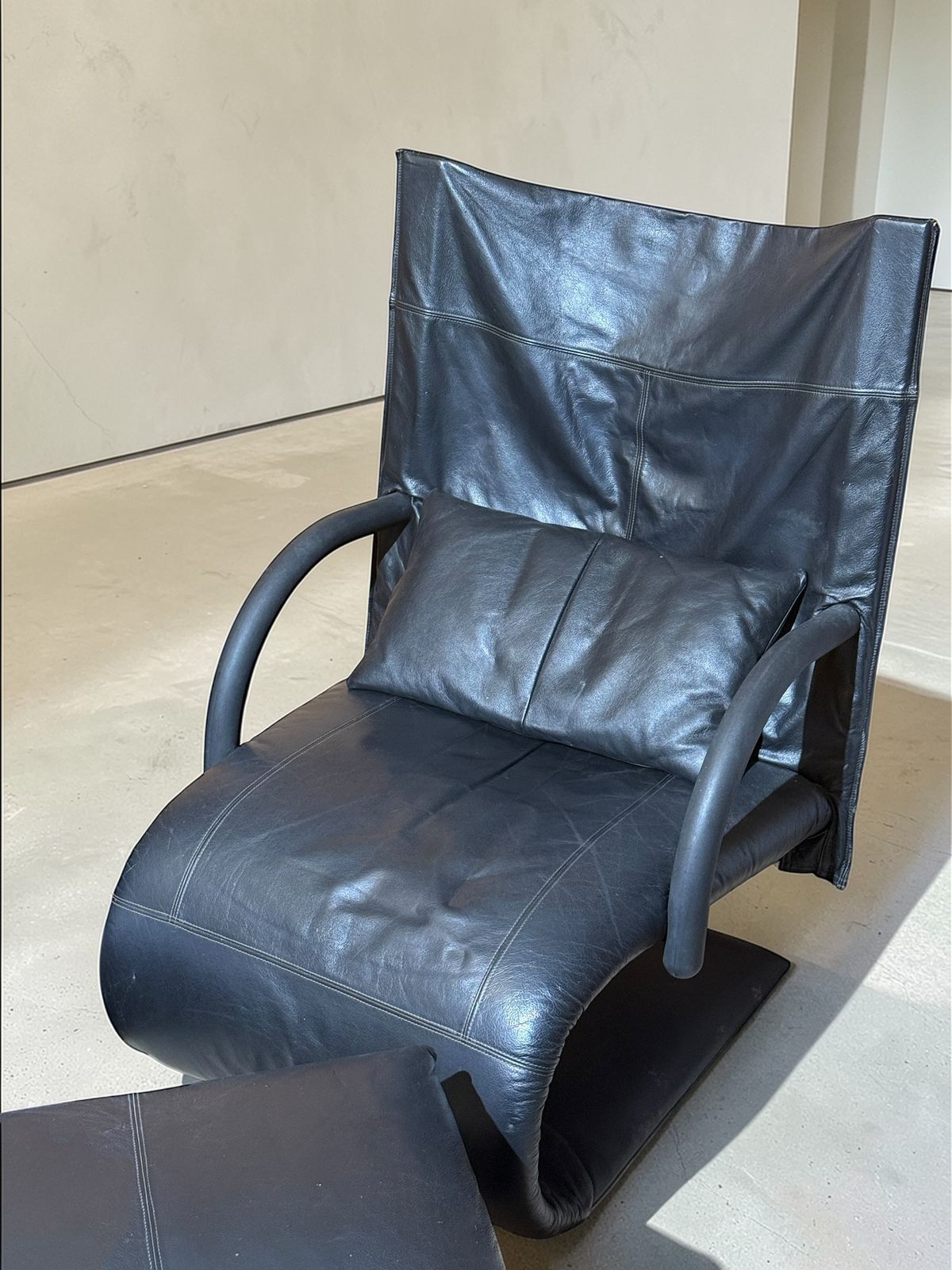 Pair Of Ligne Rosset Zen Leather Chairs – With Ottoman. photo for sale