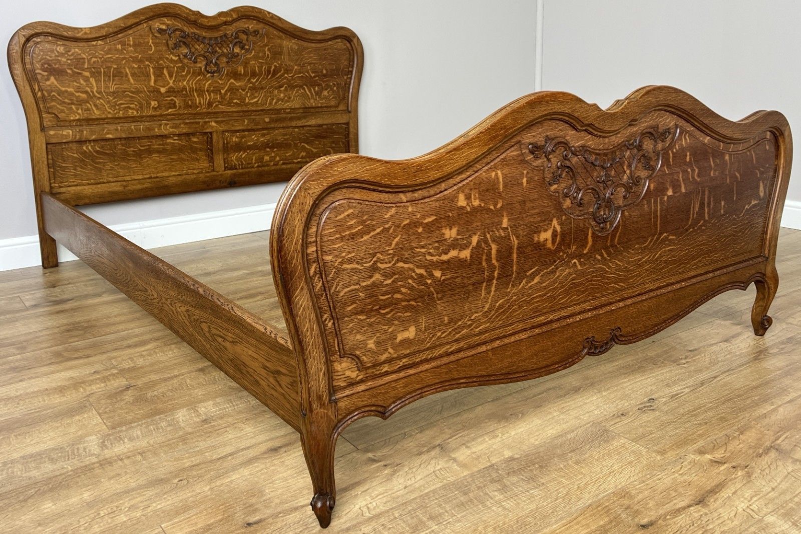 Bed Vintage French Louis XVI Double Bed Frame Oak Carved Headboard Lot 4876 photo furniture