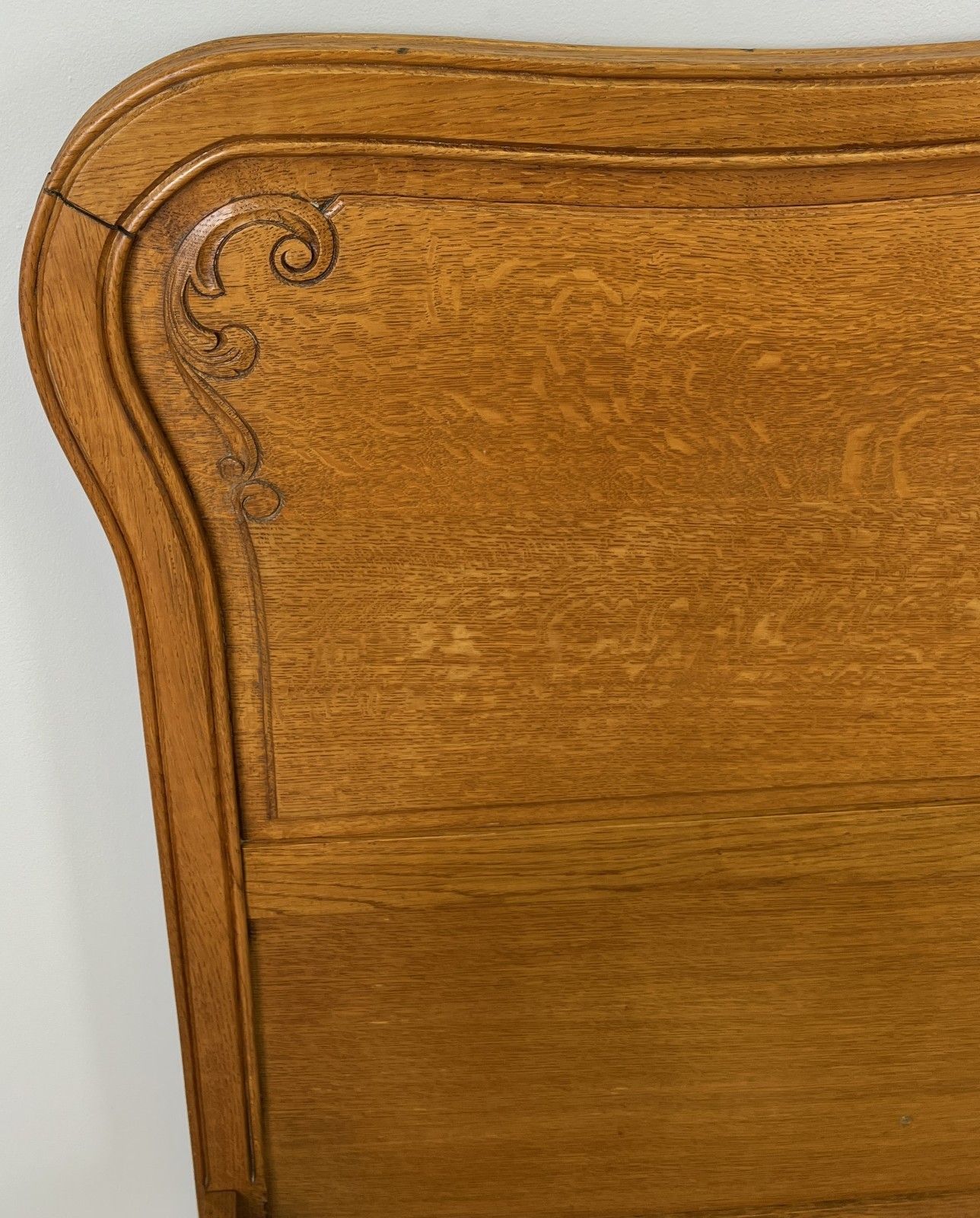 photo for sale Bed Vintage French Louis XVI Double Bed Frame Oak Carved Headboard Lot 4875