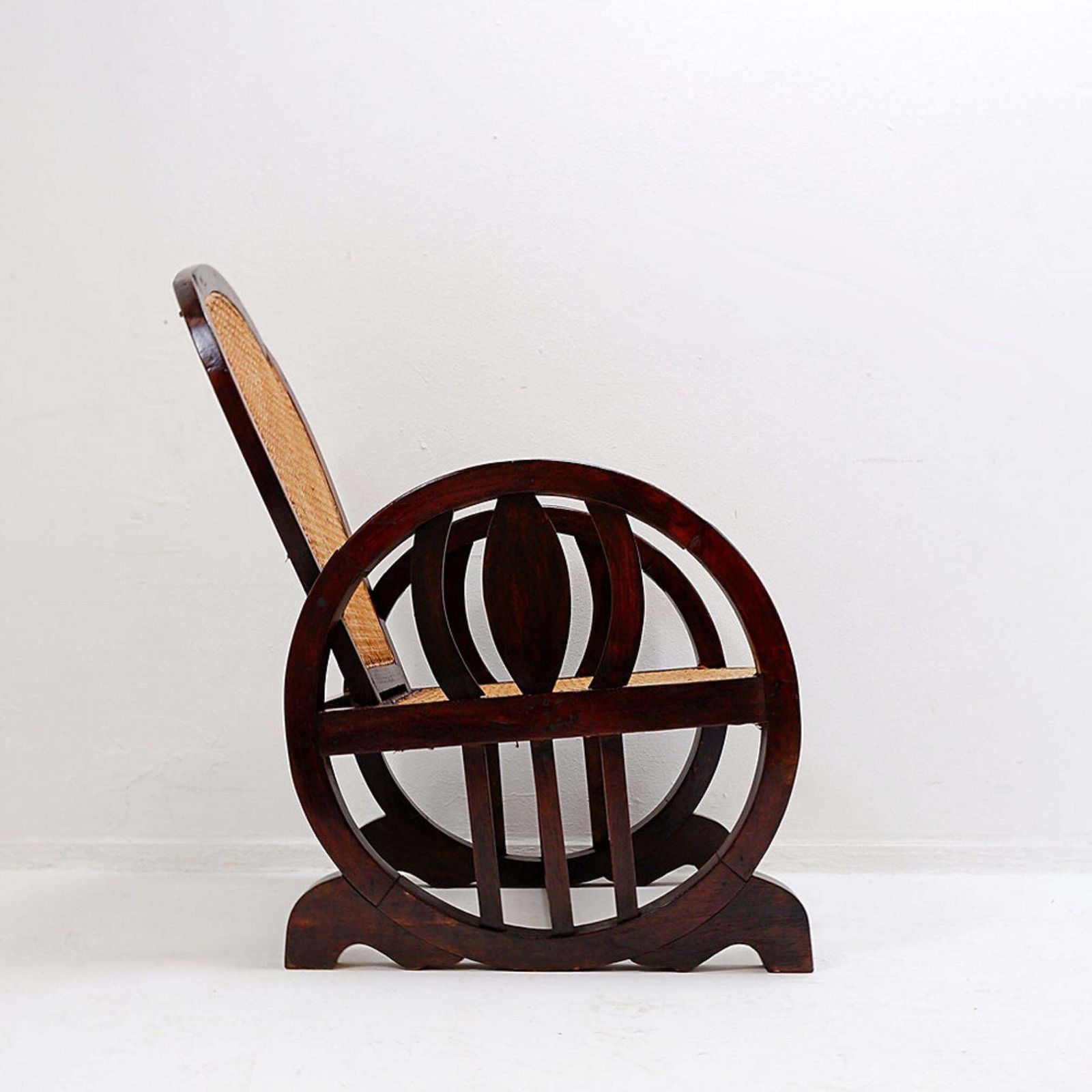 Furniture Art Deco Armchairs In Wood, Sitting And Back In Caning, Circa 1930s photo