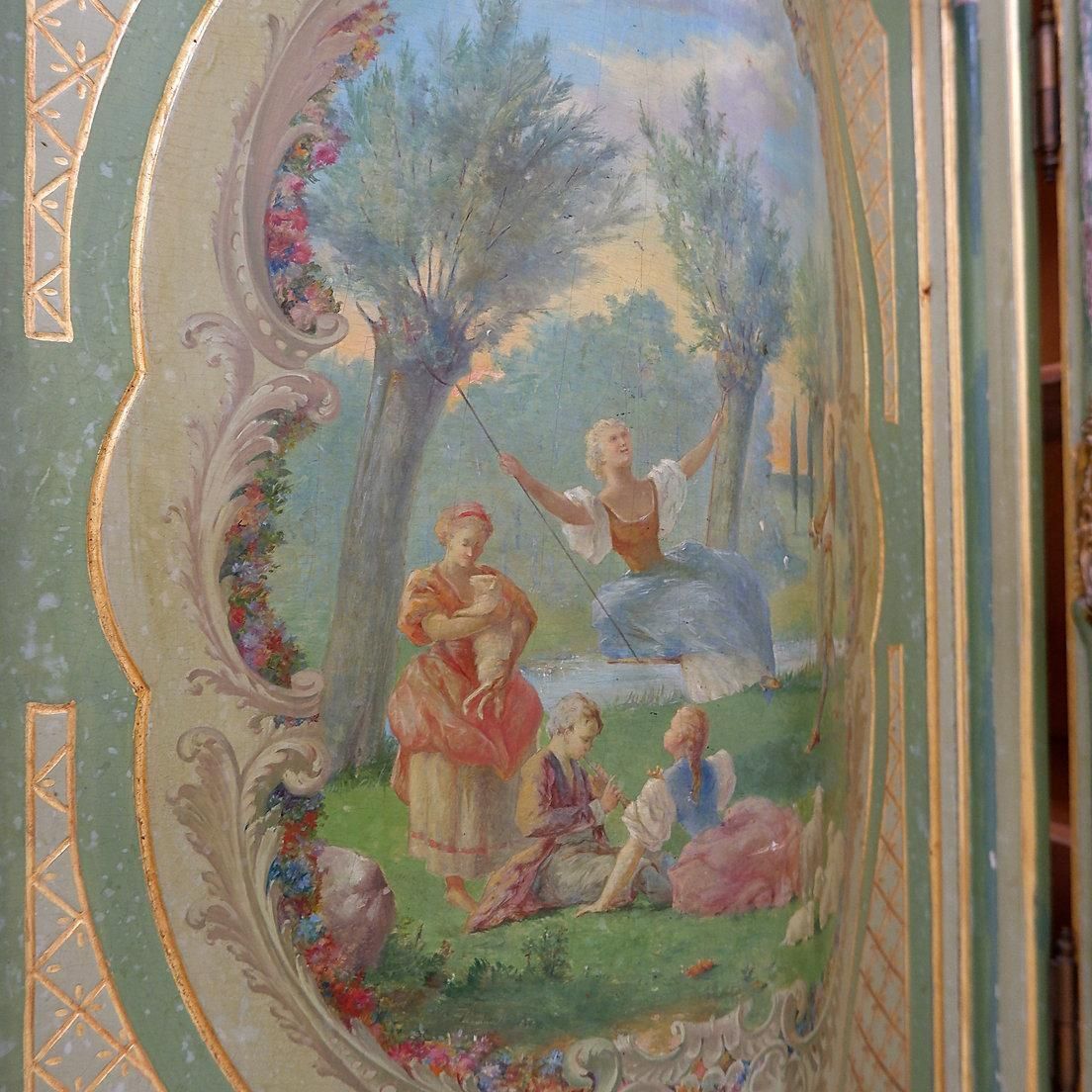 Venetian Baroque Curved Cabinet With Pastoral Scene   Circa 1900. photo for sale