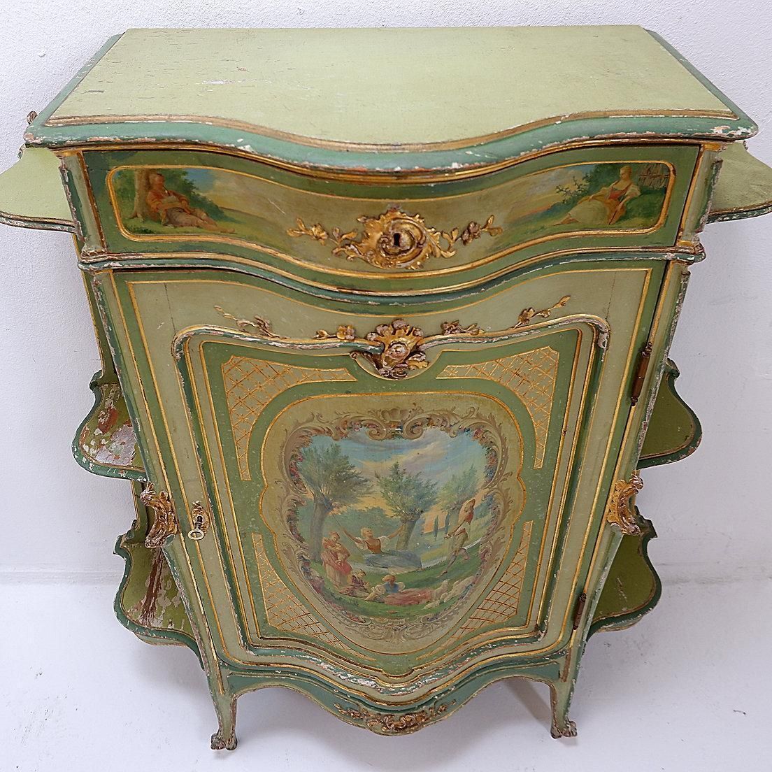 photo for sale Venetian Baroque Curved Cabinet With Pastoral Scene   Circa 1900.