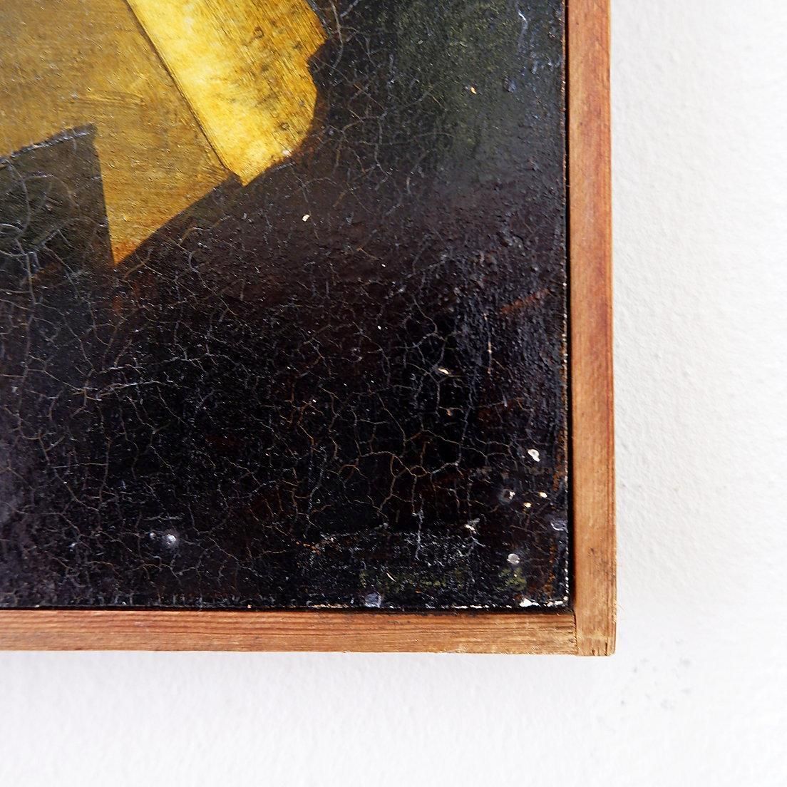 Geometric Abstract Wall Art Painting Panel In Yellow & Orange, 20th Century photo buy