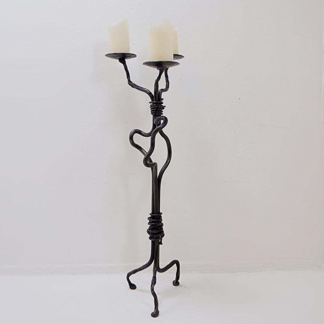 Large Wrought Iron Candelabra With An Abstract Design And Three Candle Holders photo 2358.0