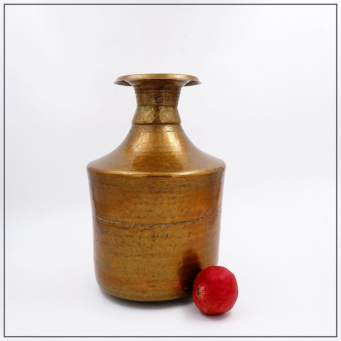 Hammered Copper Pital Ghalcha Vase, Wabi Sabi Style, Nepal Decor photo furniture