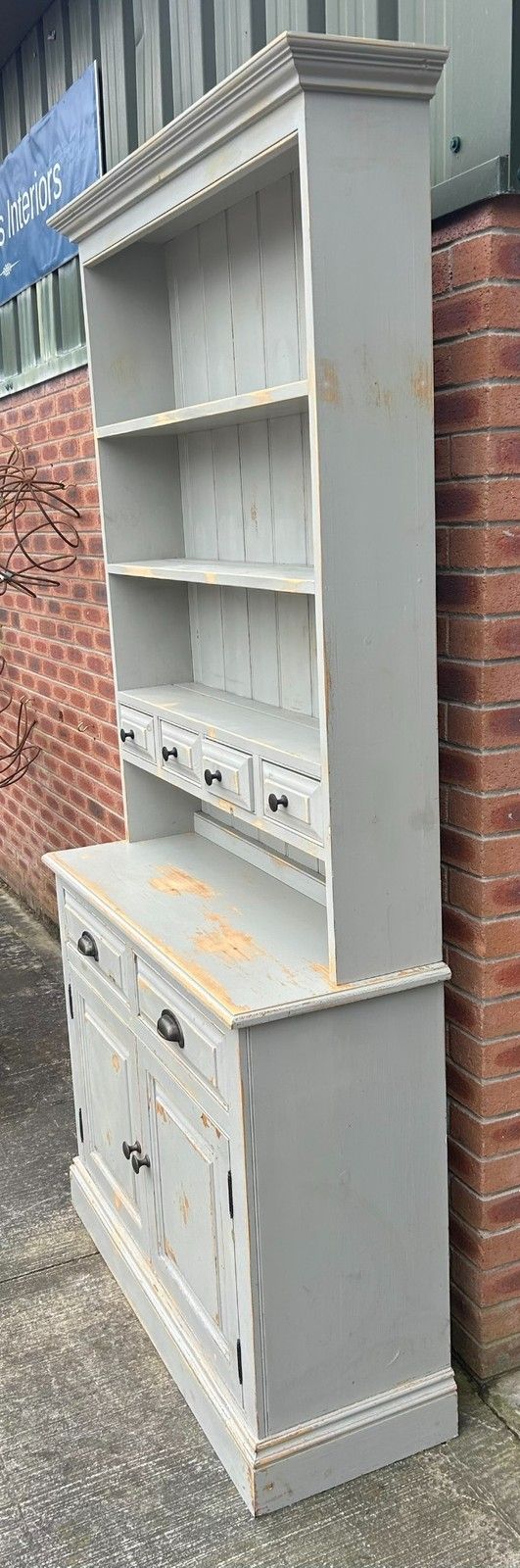 Distressed Painted Pine French Style Farmhouse Kitchen Dresser Inc Spice Drawers photo 225.0