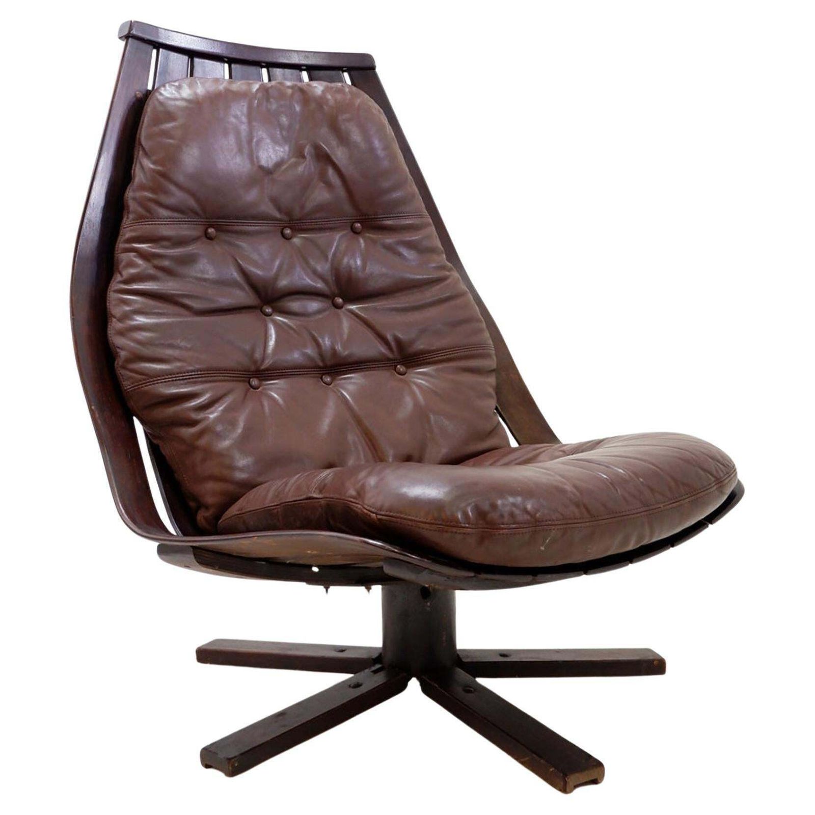 Hans Brattrud For Hove Möbler Vintage 1970 Swivel Lounge Chair
