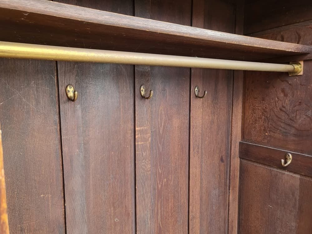 Antique Dark Oak Panelled Carved 2 X Door Wardrobe photo 445.0