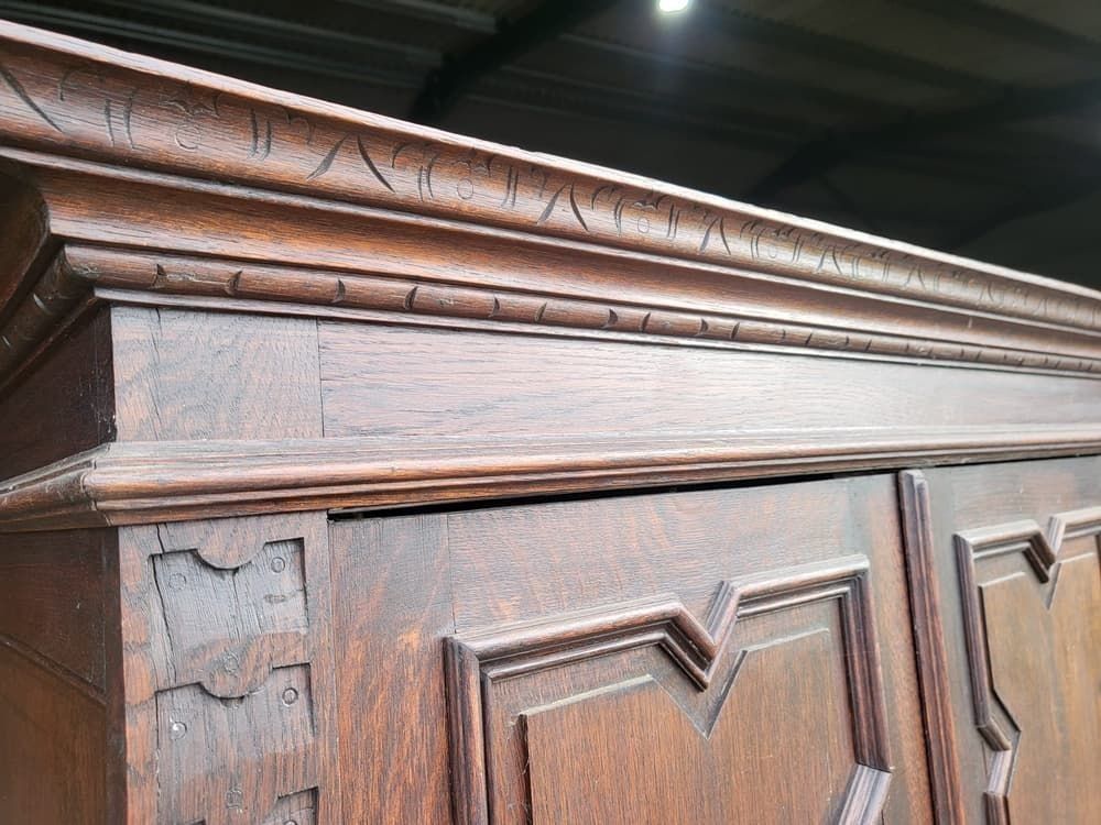 Furniture Antique Dark Oak Panelled Carved 2 X Door Wardrobe photo