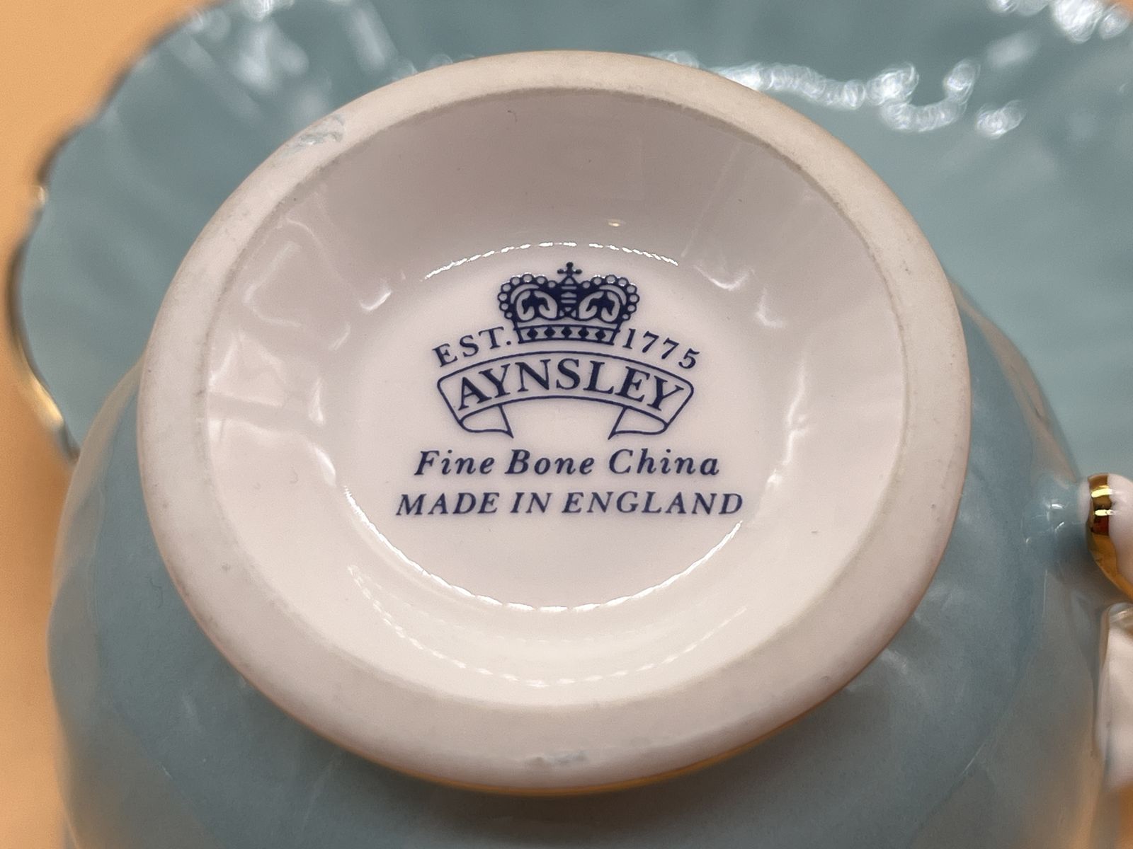 50.0 Aynsley China Crocus Shape Wild Tudor Blue Cabinet Tea Cup & Saucer Duo. photo