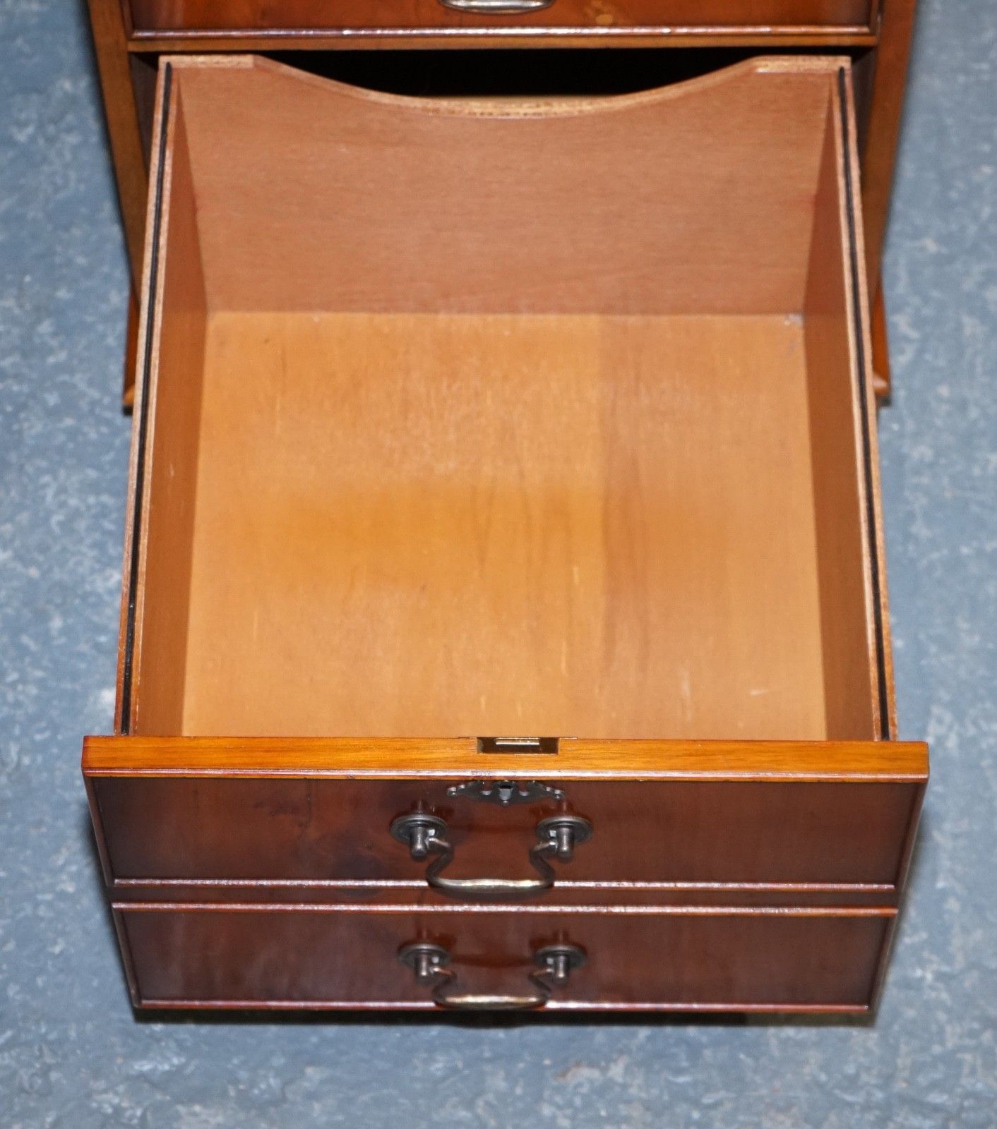 Vintage Yew Wood Filling Cabinet With Green Leather Top And Two Drawers photo 750.0