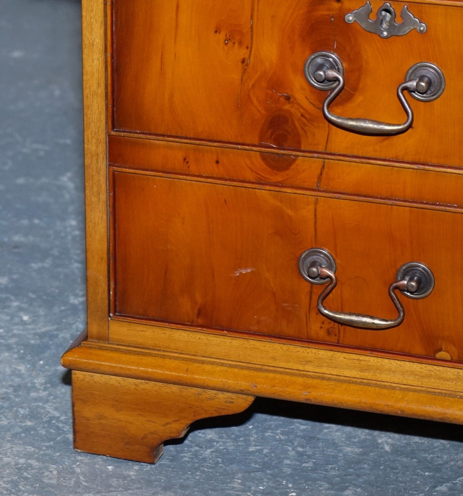 Vintage Yew Wood Filling Cabinet With Green Leather Top And Two Drawers photo vintage