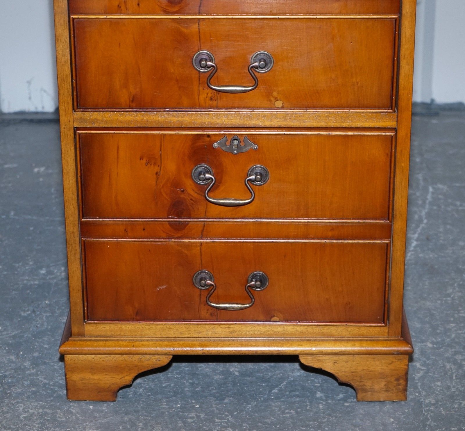 photo for sale Vintage Yew Wood Filling Cabinet With Green Leather Top And Two Drawers