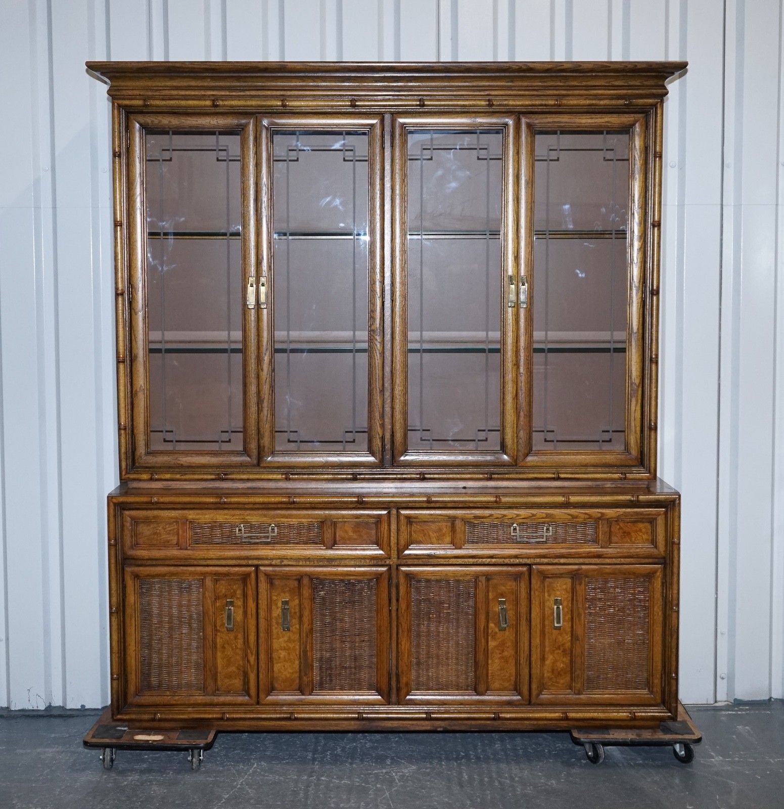 Vintage American Faux Bamboo Style Display Cabinet Bookcase By Burlington photo Furniture