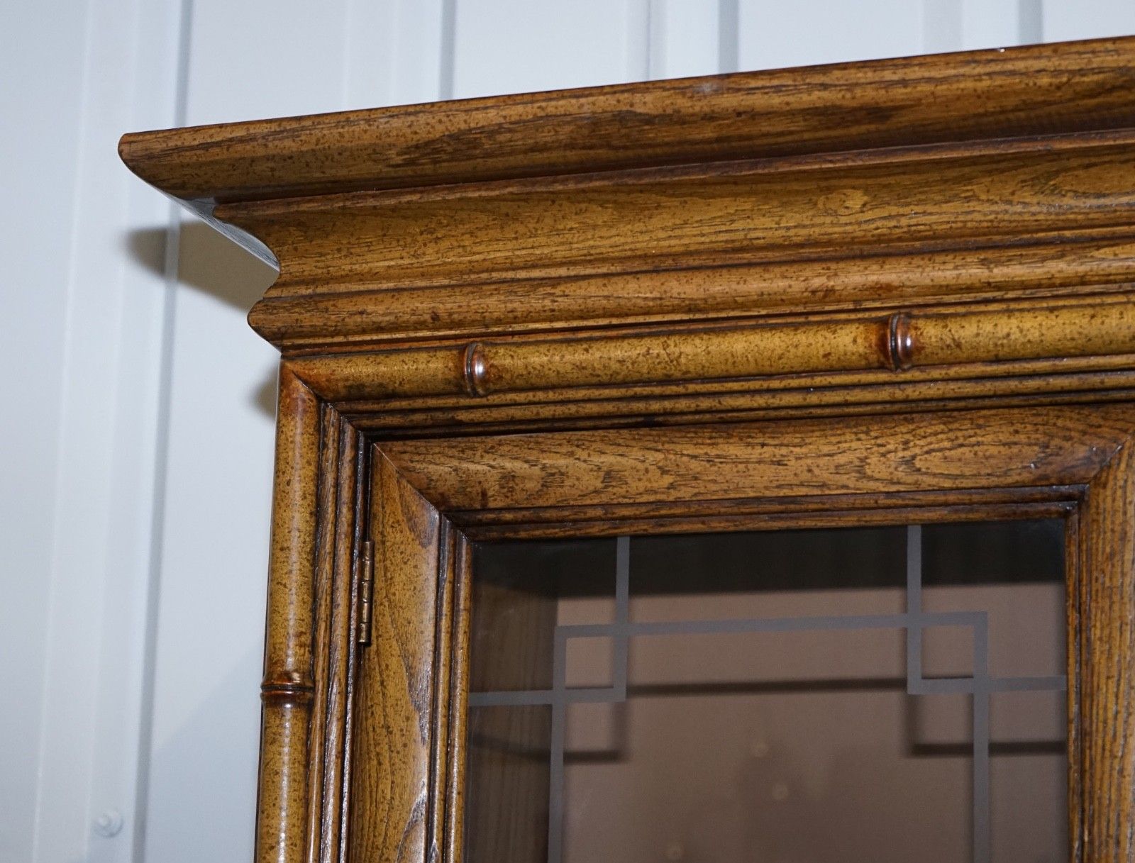 photo furniture Vintage American Faux Bamboo Style Display Cabinet Bookcase By Burlington