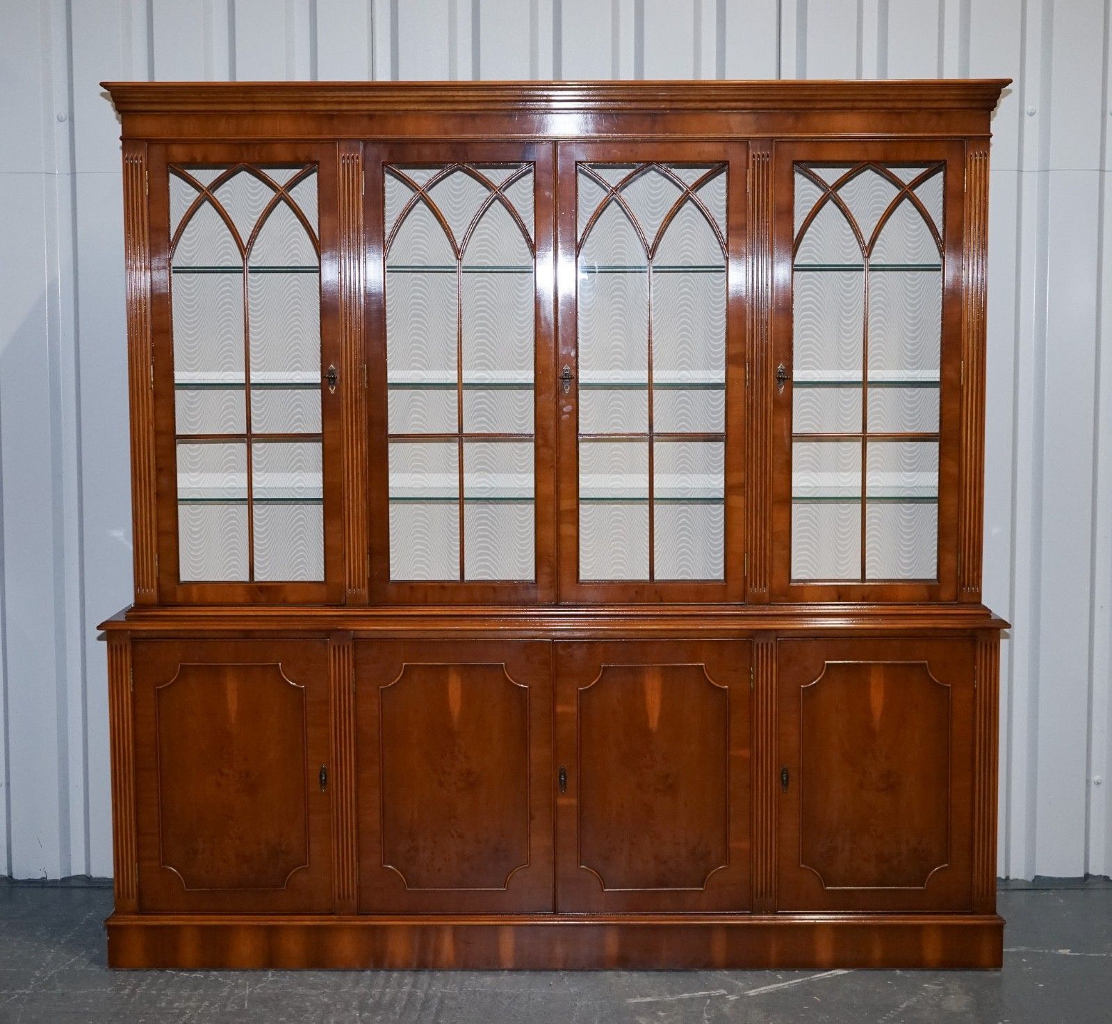 Antique Georgian Style Yew Wood Four Door Display Cabinet Bookcase photo 2250.0