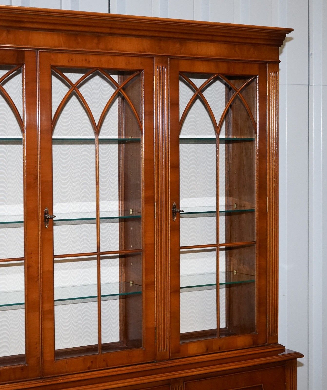 Antique Georgian Style Yew Wood Four Door Display Cabinet Bookcase photo vintage