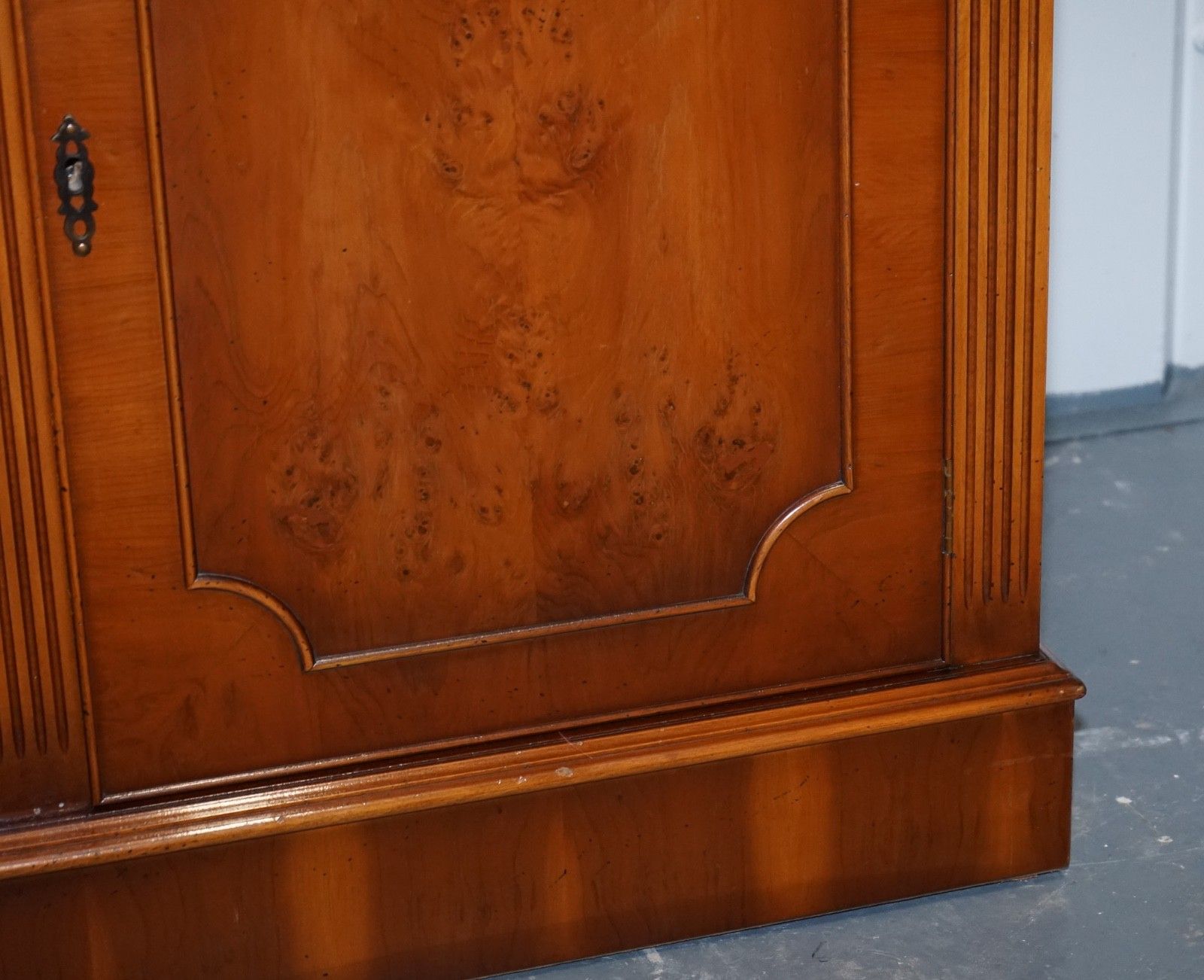 Furniture Antique Georgian Style Yew Wood Four Door Display Cabinet Bookcase photo