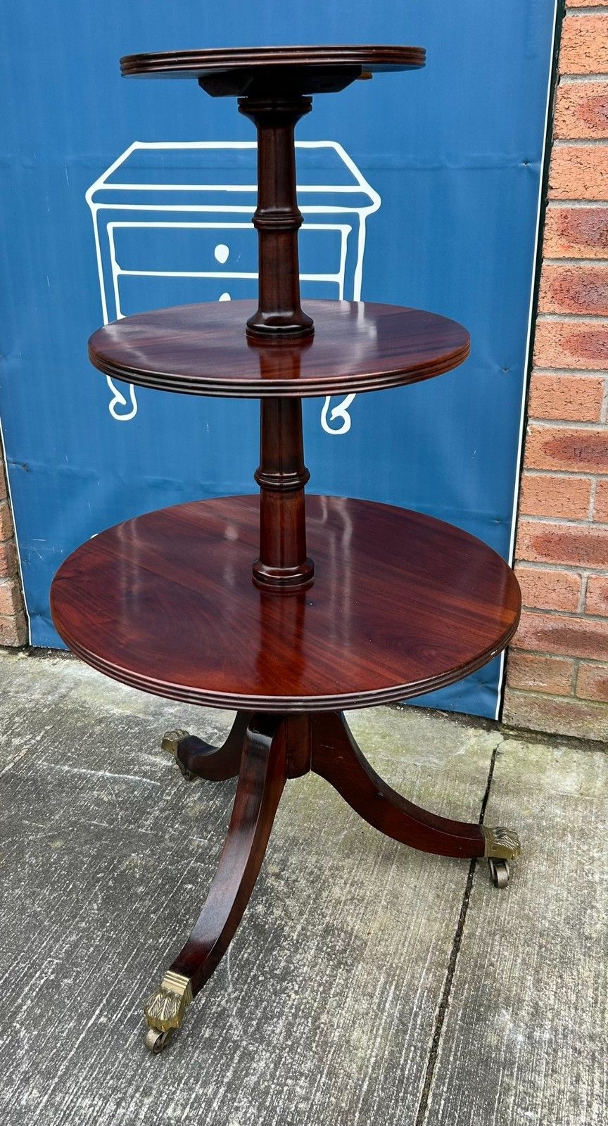 Quality Reproduction Antique Regency Style Mahogany Three Tier Dumb Waiter Stand