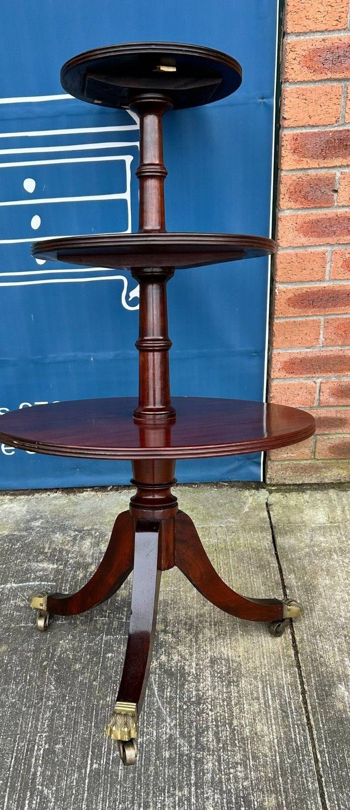 145.0 Quality Reproduction Antique Regency Style Mahogany Three Tier Dumb Waiter Stand photo