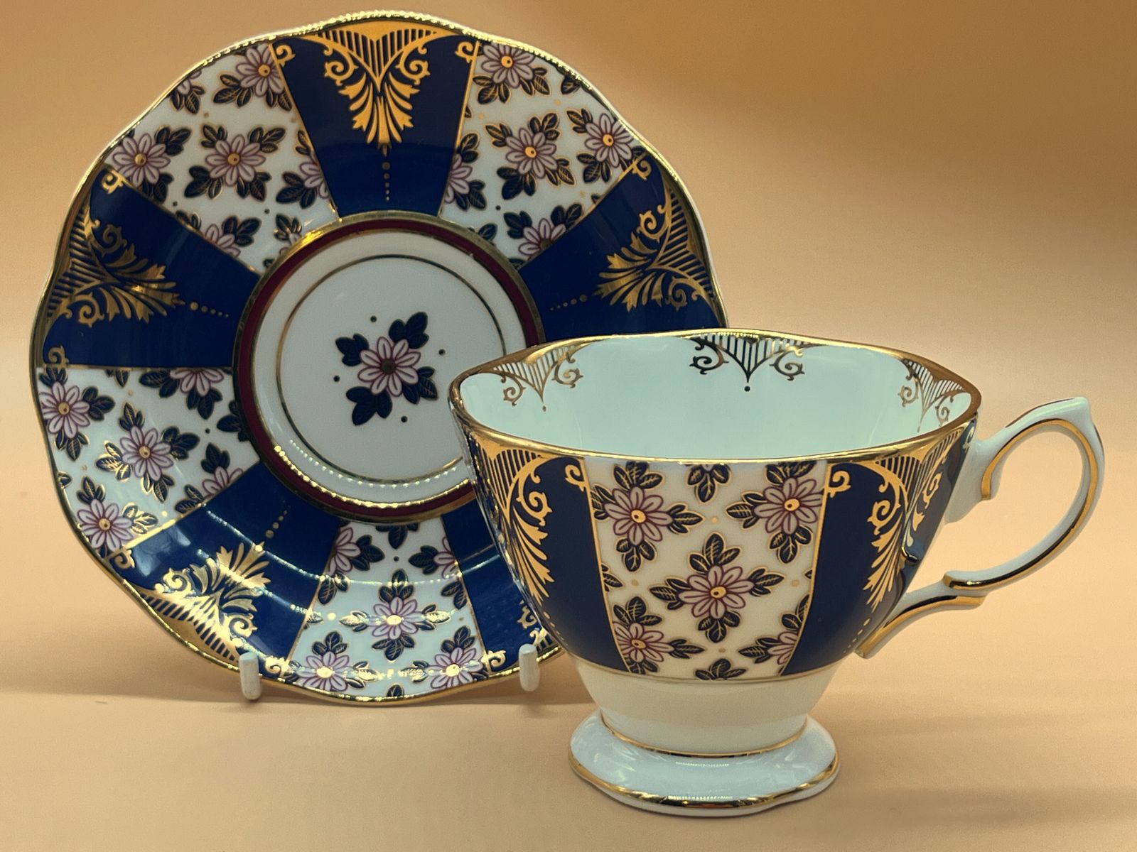 Royal Albert China 100 Years Regency Blue Design Tea Cup And Saucer Duo. photo for sale