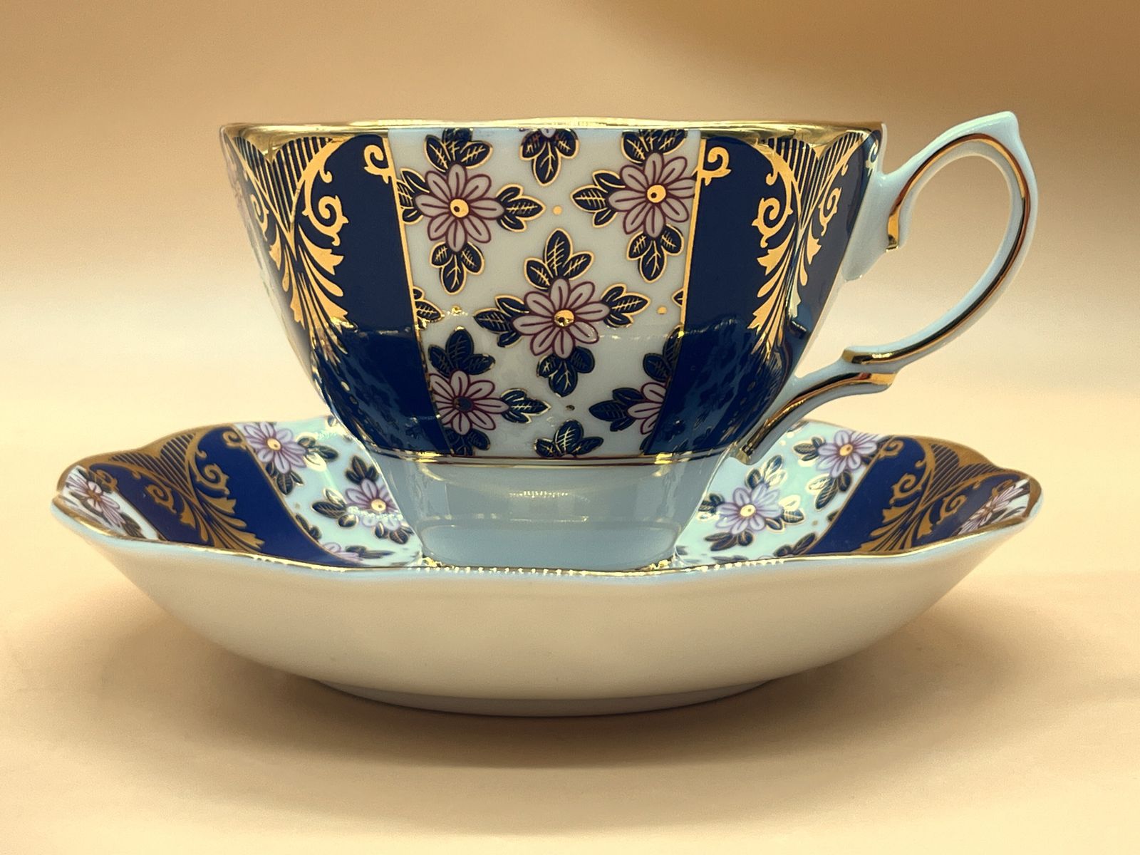 photo furniture Royal Albert China 100 Years Regency Blue Design Tea Cup And Saucer Duo.