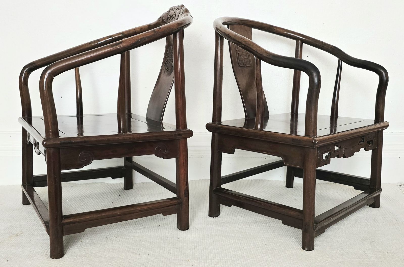 Furniture A Pair Of Chinese Qing Dynasty Hardwood Chairs With Original Cushions. photo