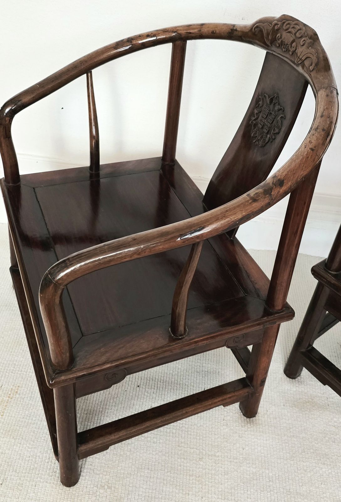 795.0 A Pair Of Chinese Qing Dynasty Hardwood Chairs With Original Cushions. photo