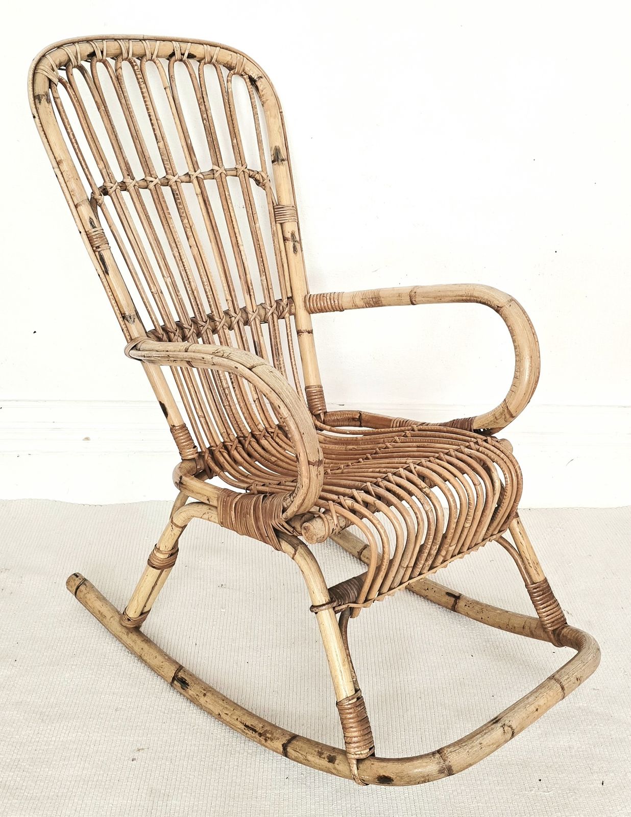 Mid Century Italian Bamboo Rocking Chair, Franco Albini, 1950s.