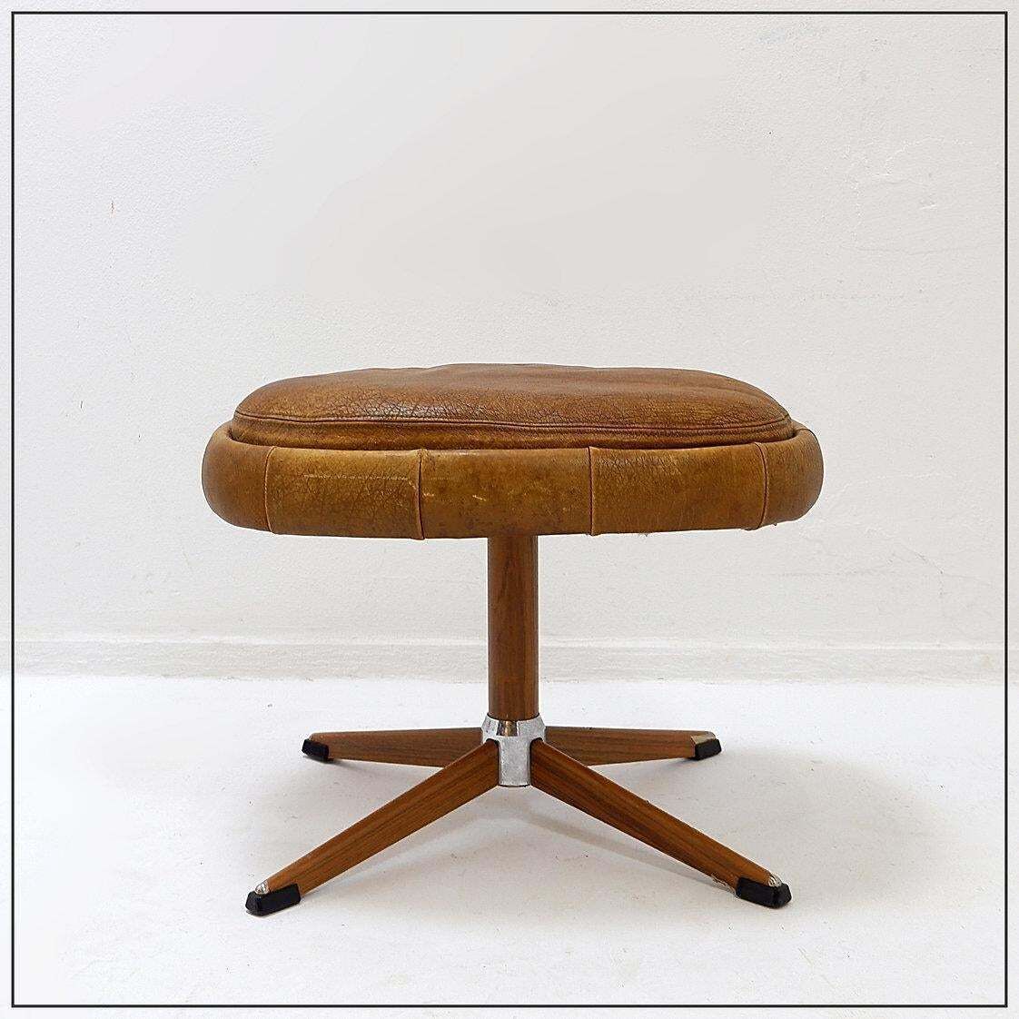 Swivel Footrest In Brown Leather With Metal Base   De Sede, Switzerland. photo Furniture