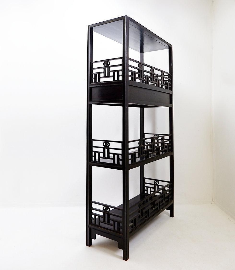 photo furniture Vintage Three Tier Chinese Lacquered Wood Bookcase   20th Century