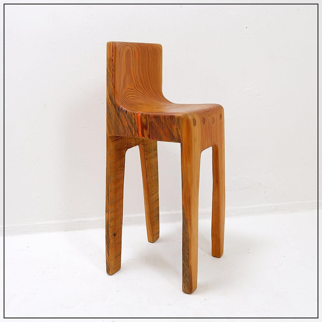Sculptural High Chair In Brutalist Style In Solid Oak Inspired By Wabi Sabi photo furniture